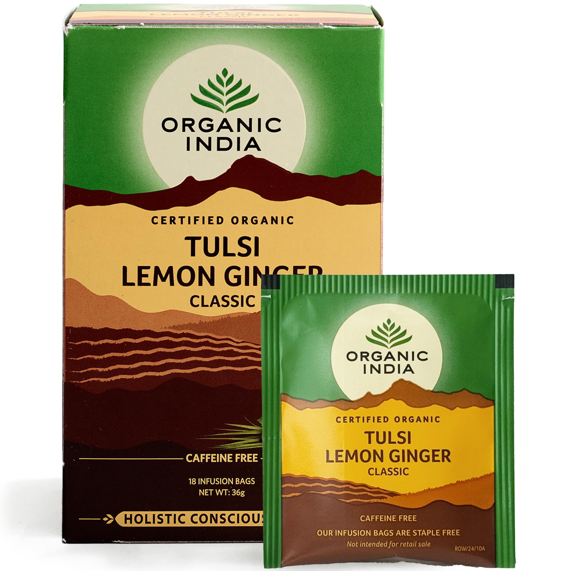 ORGANIC INDIA Tulsi Lemon & Ginger Herbal Tea - Caffeine-Free, Certified Organic, 1 Count Teabags 1