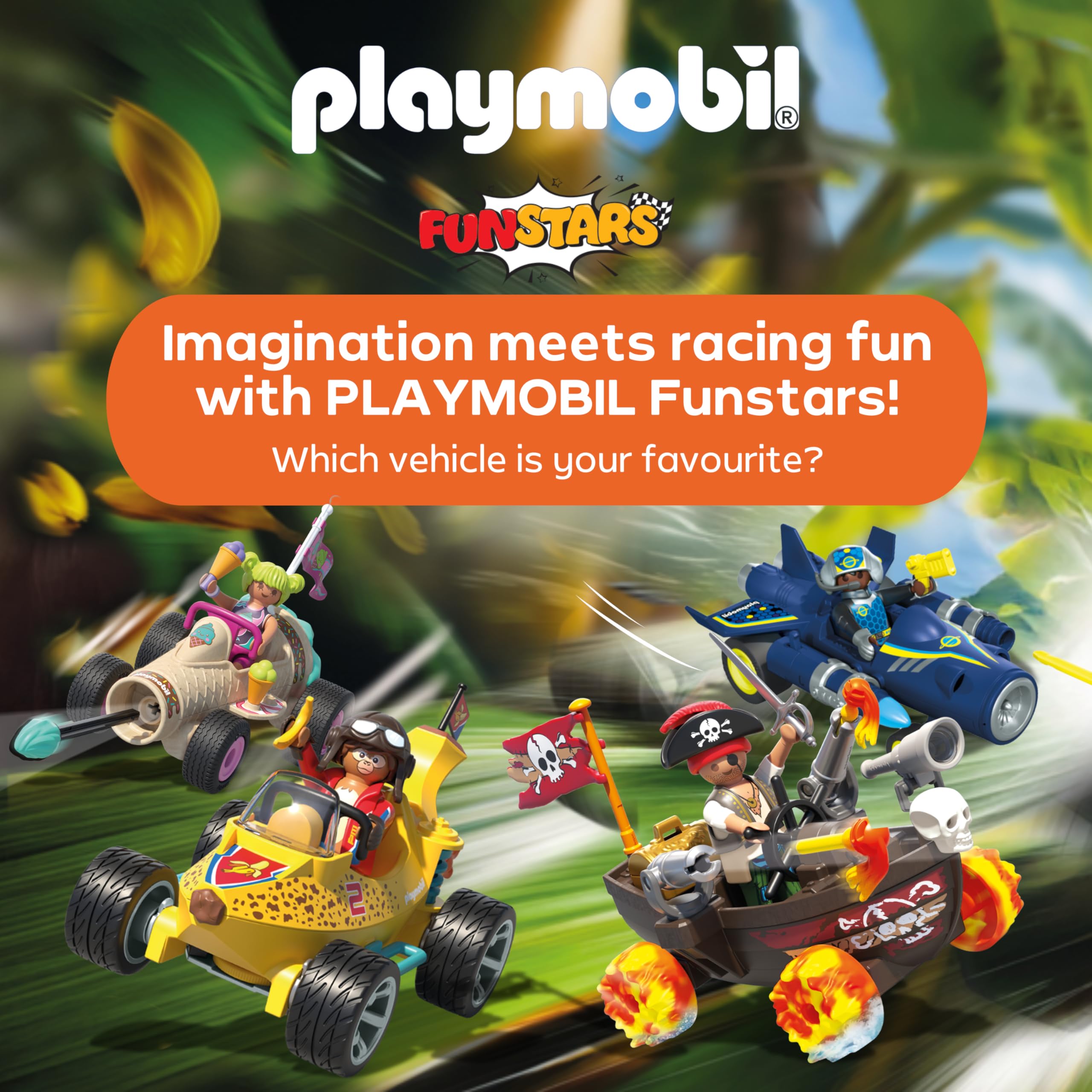 Playmobil Funstars Racing Banana Action Figure Set | Disc Shooting Function | Ages 4+ 6