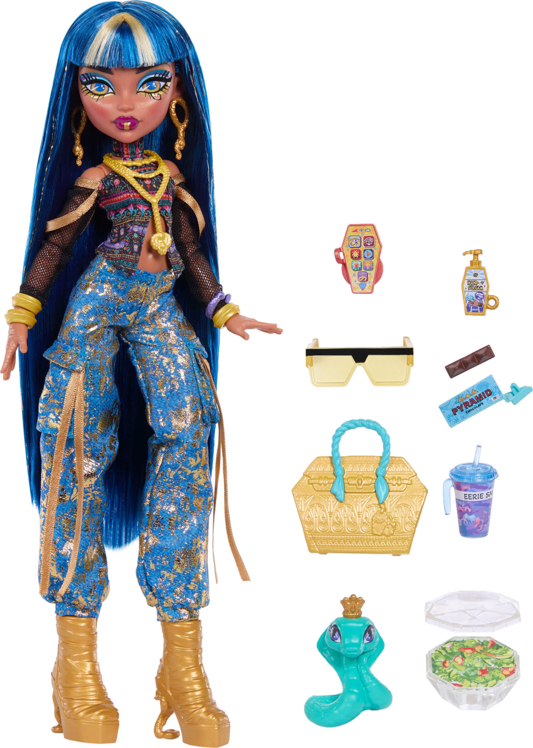 Monster High Cleo De Nile Doll - Crop Top & Cargo Pants | 7 Accessories | JHK32 5