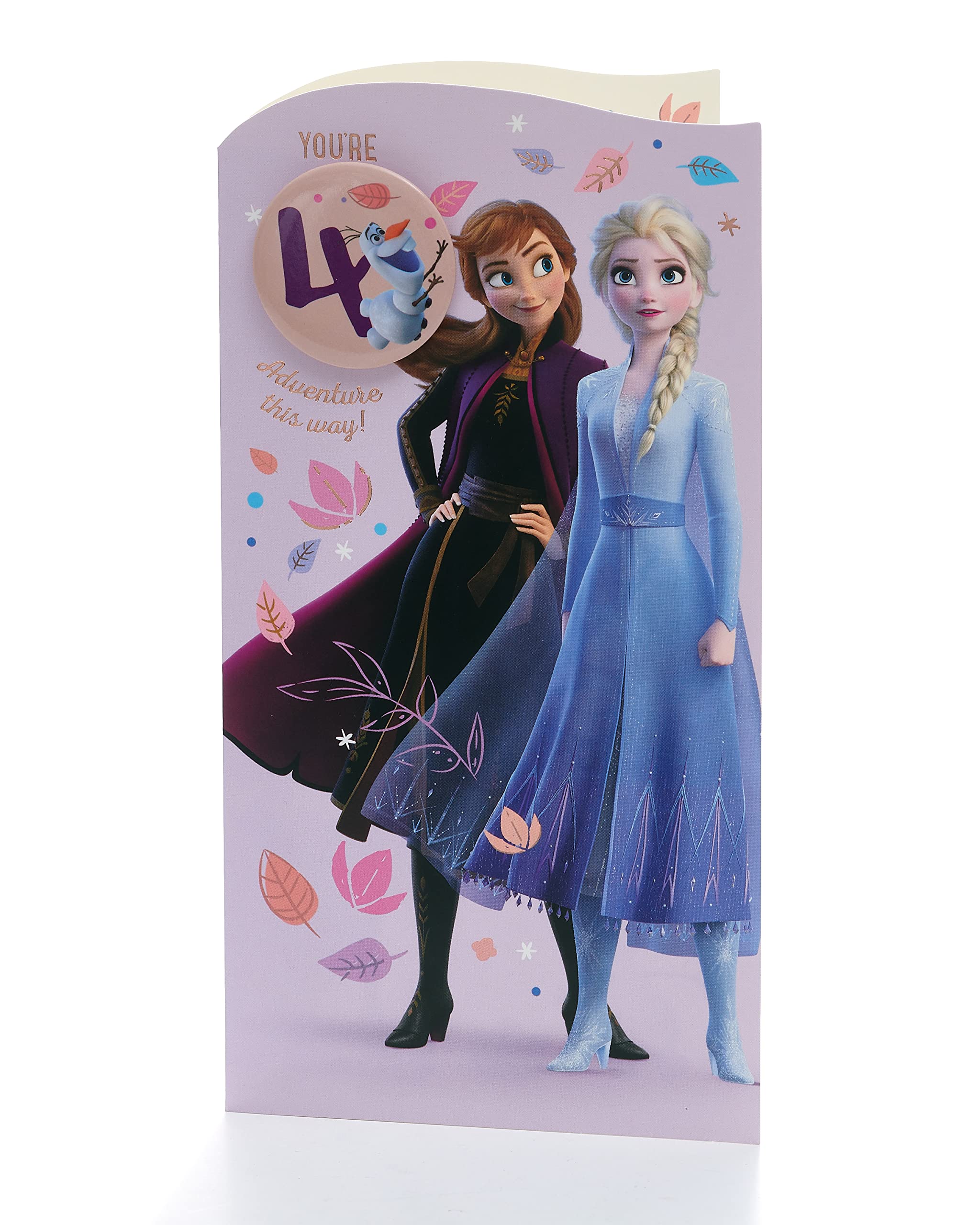 UK Greetings Disney Frozen 4th Birthday Card for Girls with Olaf Badge | 127 x 235 mm 5