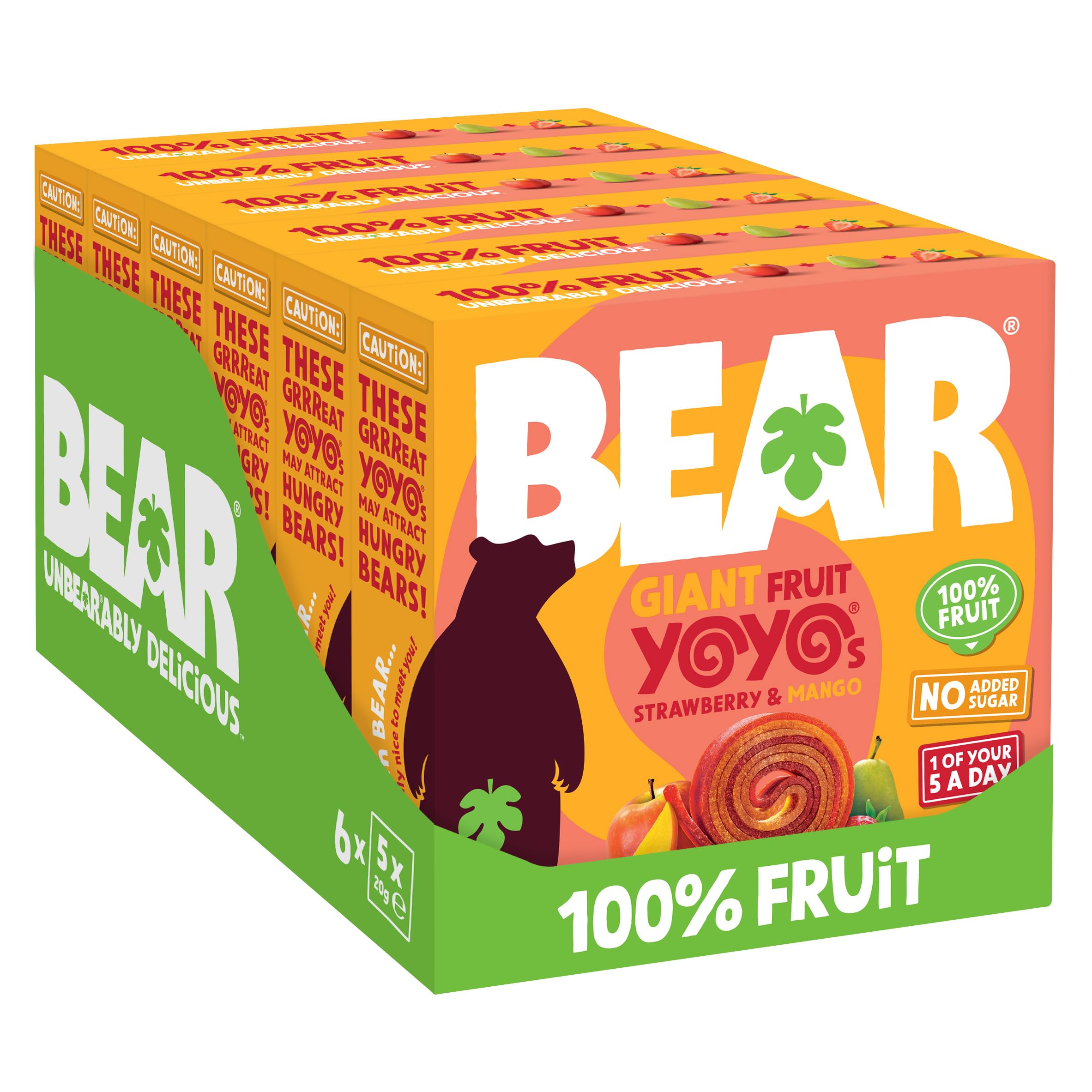 BEAR Strawberry & Mango Yoyos - 30 Packs of 2 | 600g Total | Vegan, High Fibre