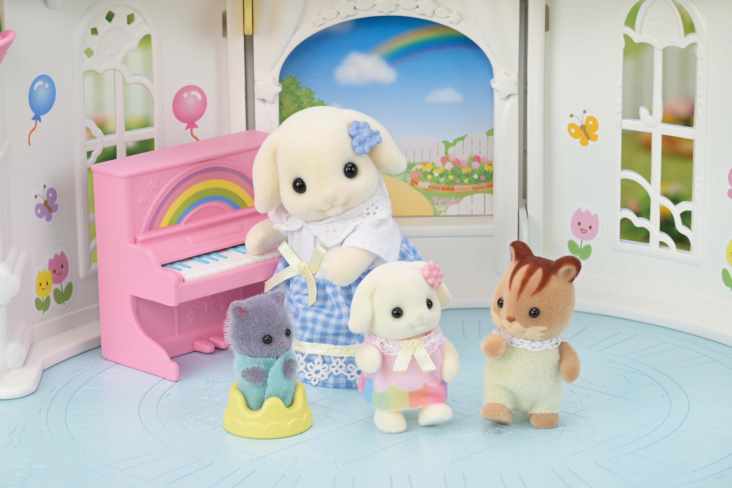 Sylvanian Families Sunny Castle Nursery Playset - Interactive Weather Feature | Includes Flora Rabbit Baby | Ages 3+