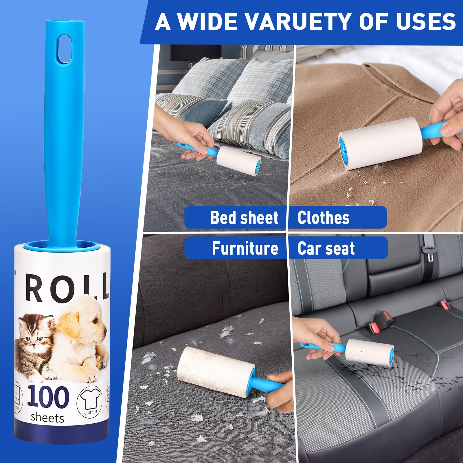 Lychico Lint Rollers for Pet Hair Remover - 600 Sheets Mega Value Set | 3 Handles | White 7