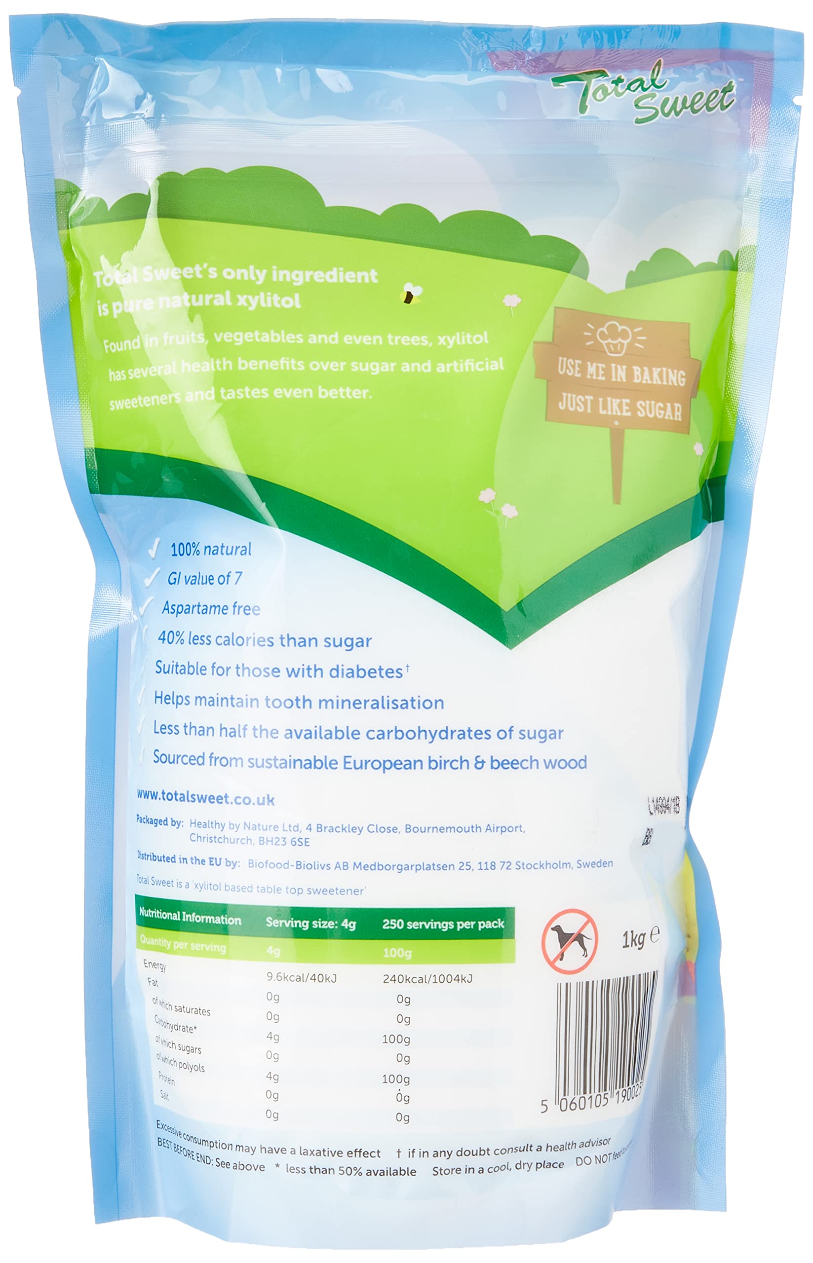 Total Sweet 100% Natural Xylitol Sweetener - 1kg Bag | Low GI (7) | Sugar Free 2