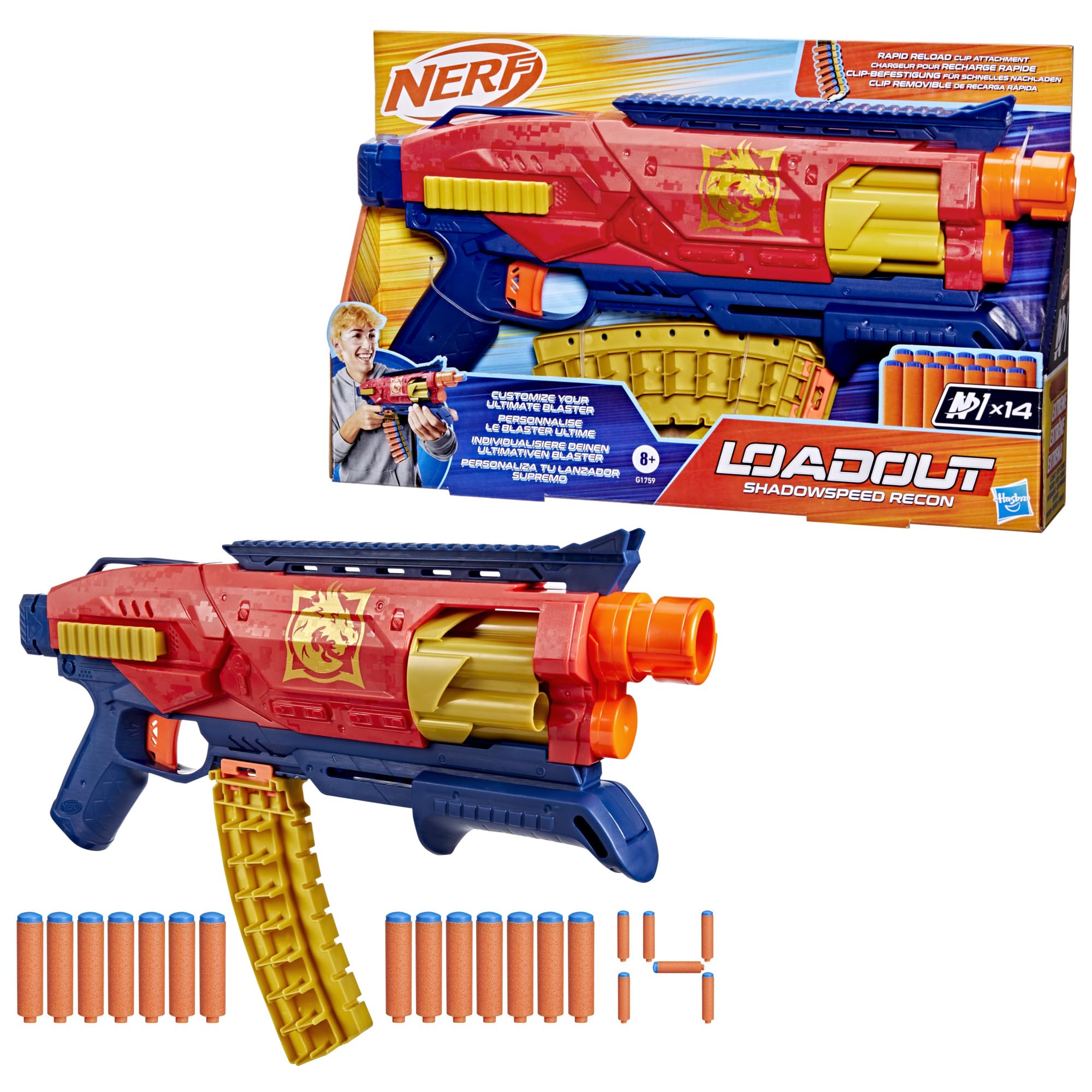 Hasbro Nerf Loadout Shadowspeed Recon Blaster with 14-Dart Storage Attachment | Ages 8+ 9