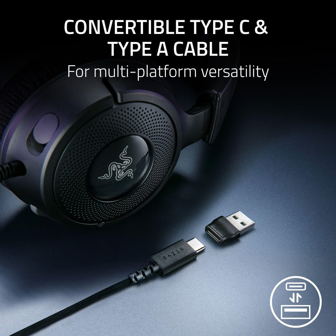 Razer Kraken V4 X - Wired PC Gaming Headset with TriForce 40mm Drivers, 7.1 Surround Sound, Retractable Mic & Chroma RGB - Black