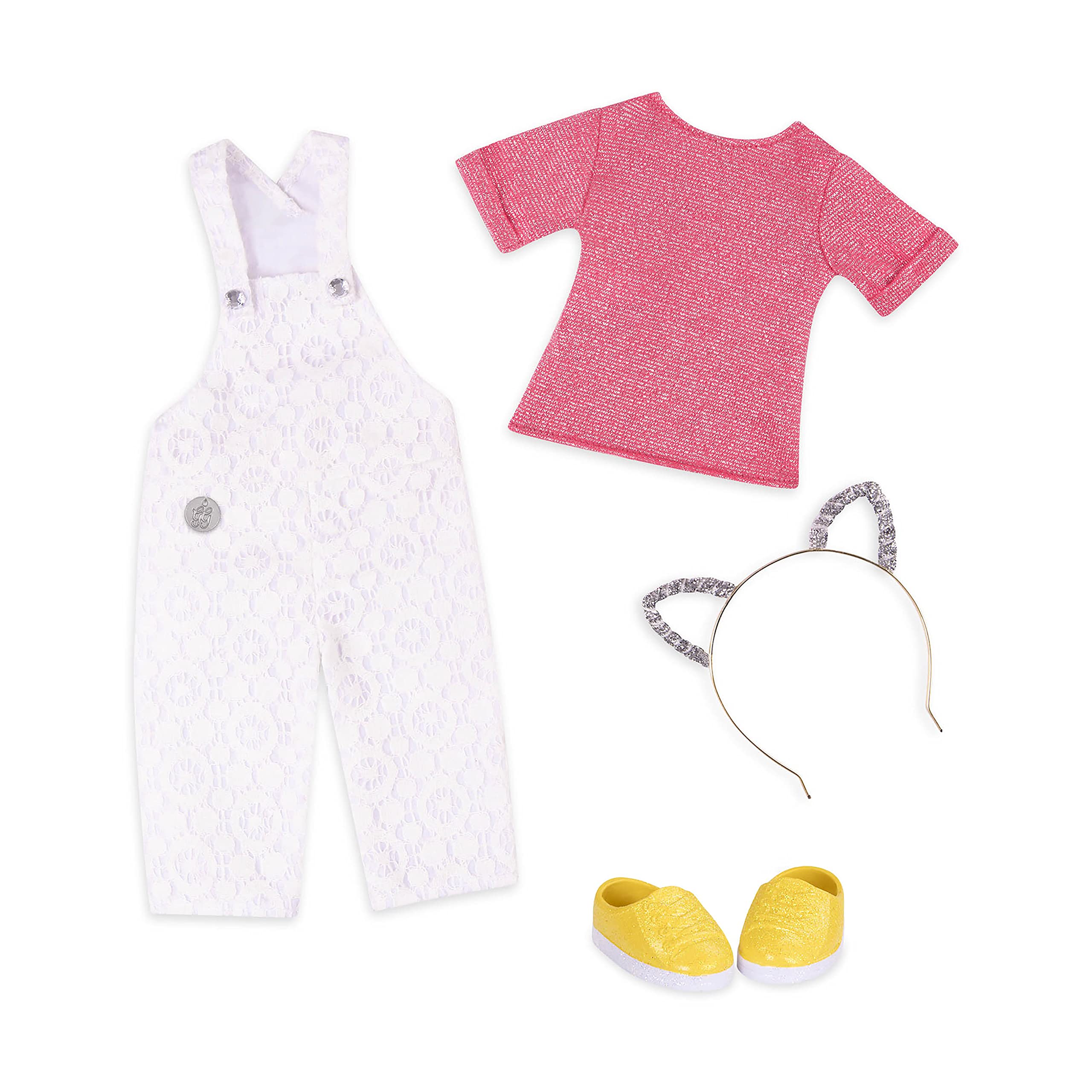 Glitter Girls Glisten & Glam Lace Overalls Outfit with Cat Accessory for 14-Inch Dolls