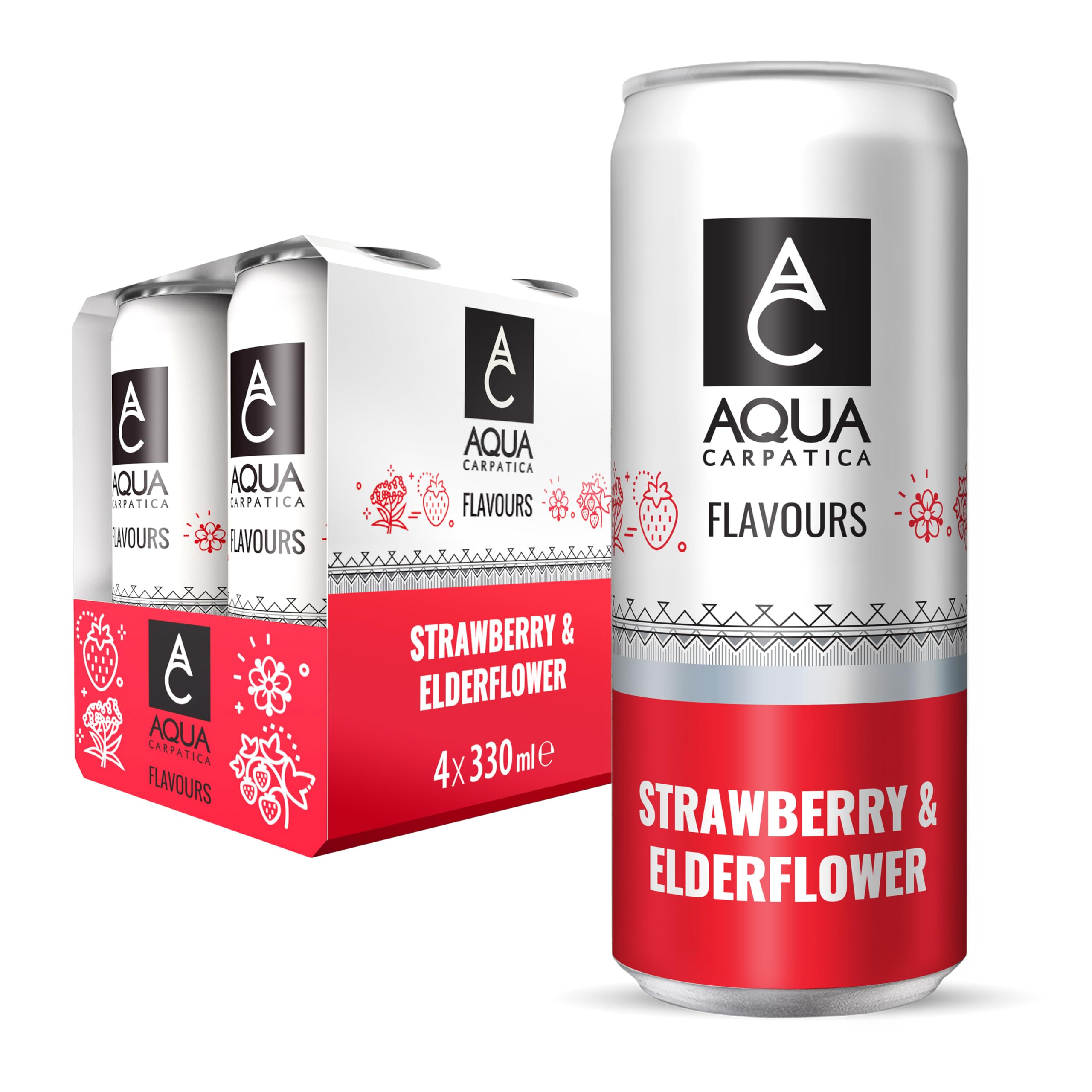 Aqua Carpatica Sparkling Flavours Strawberry & Elderflower - 4 x 330ml Cans | Naturally Flavoured | Agave Sweetened 1