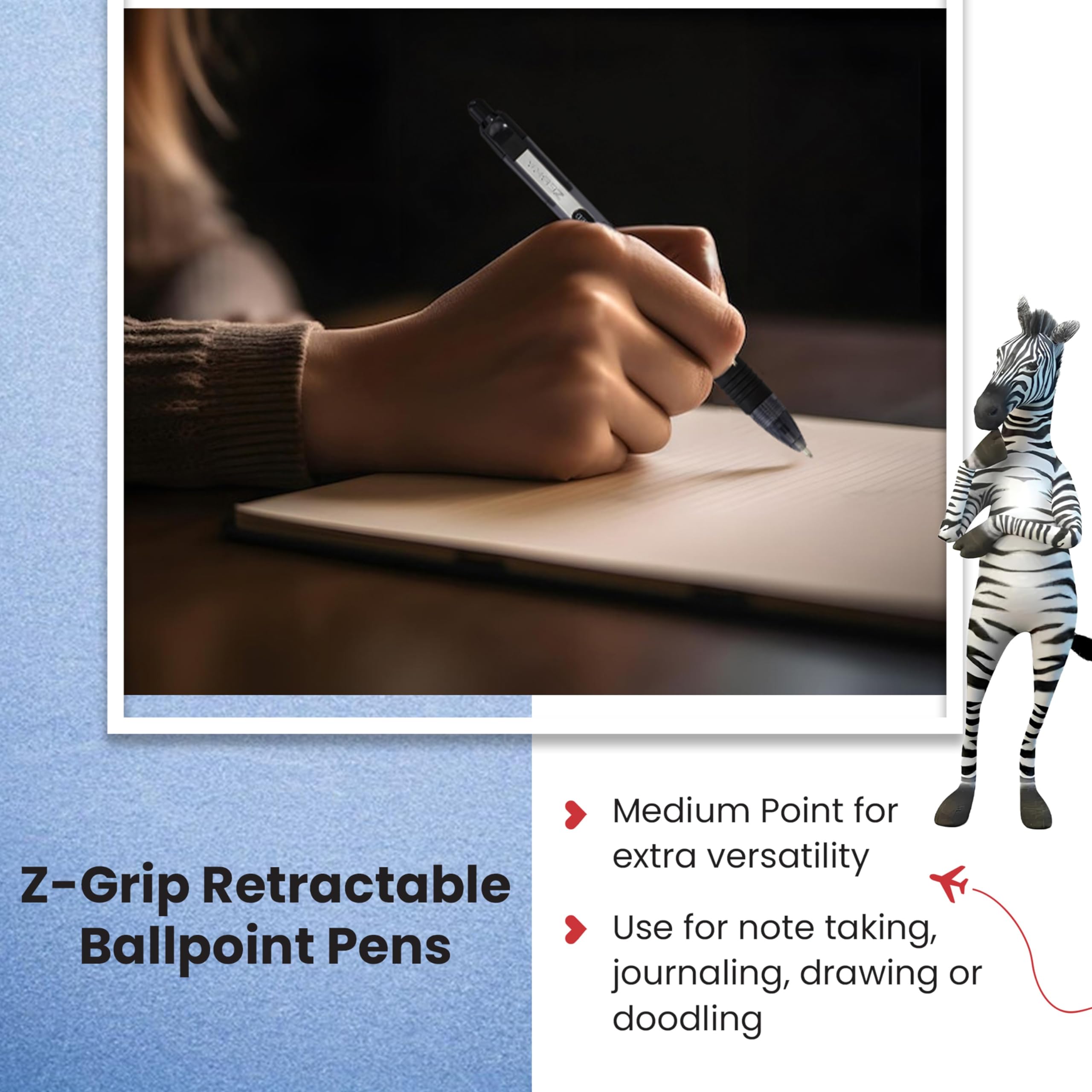 Zebra Pen Z Grip Smooth Black Retractable Ballpoint Pens - Easy Glide Ink, Comfort Grip, Medium Point | 50 Pack 5