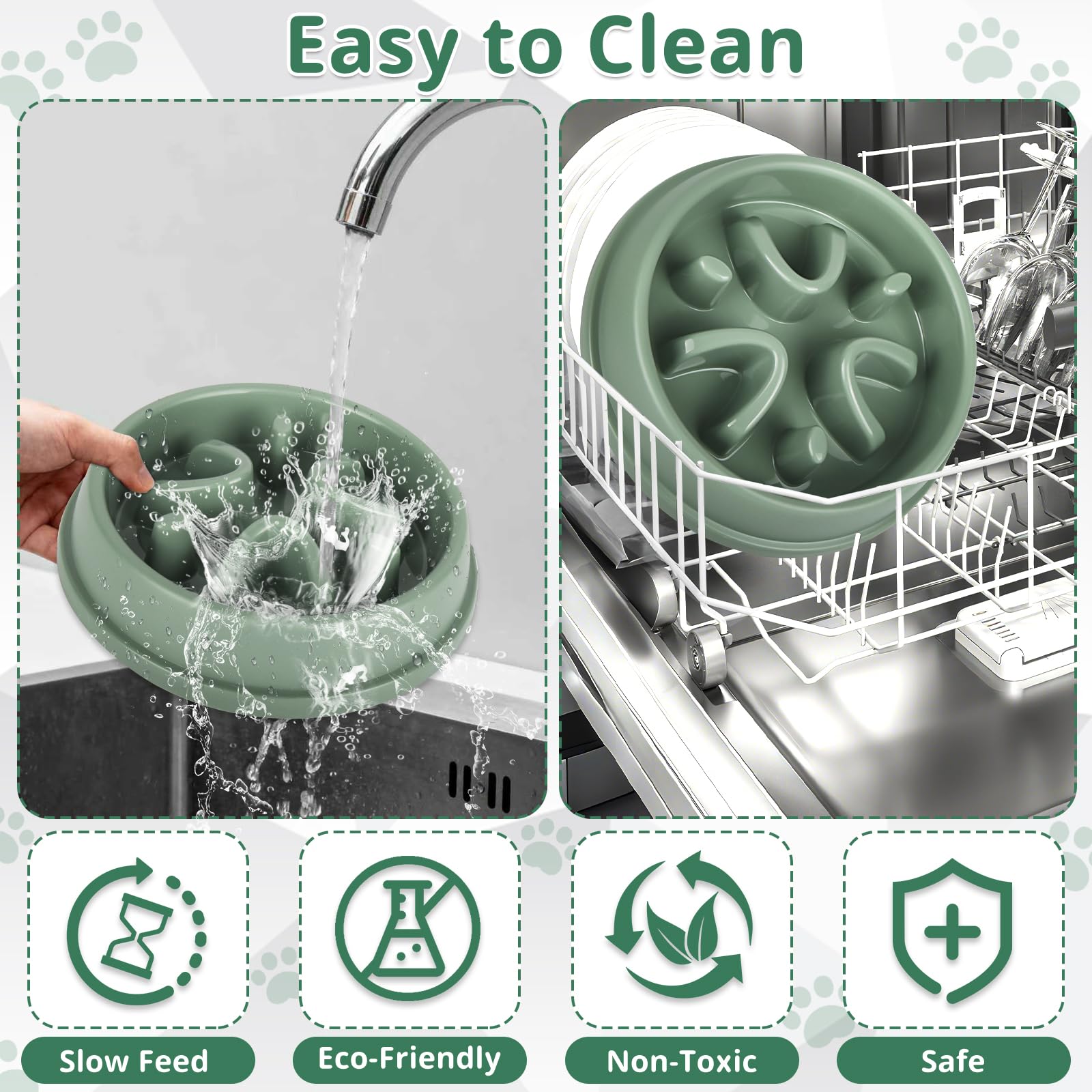 MOXYOY Slow Feeder Dog Bowl - Anti-Slip Base, Anti-Choke Design | Set of 3 Green Bowls 7