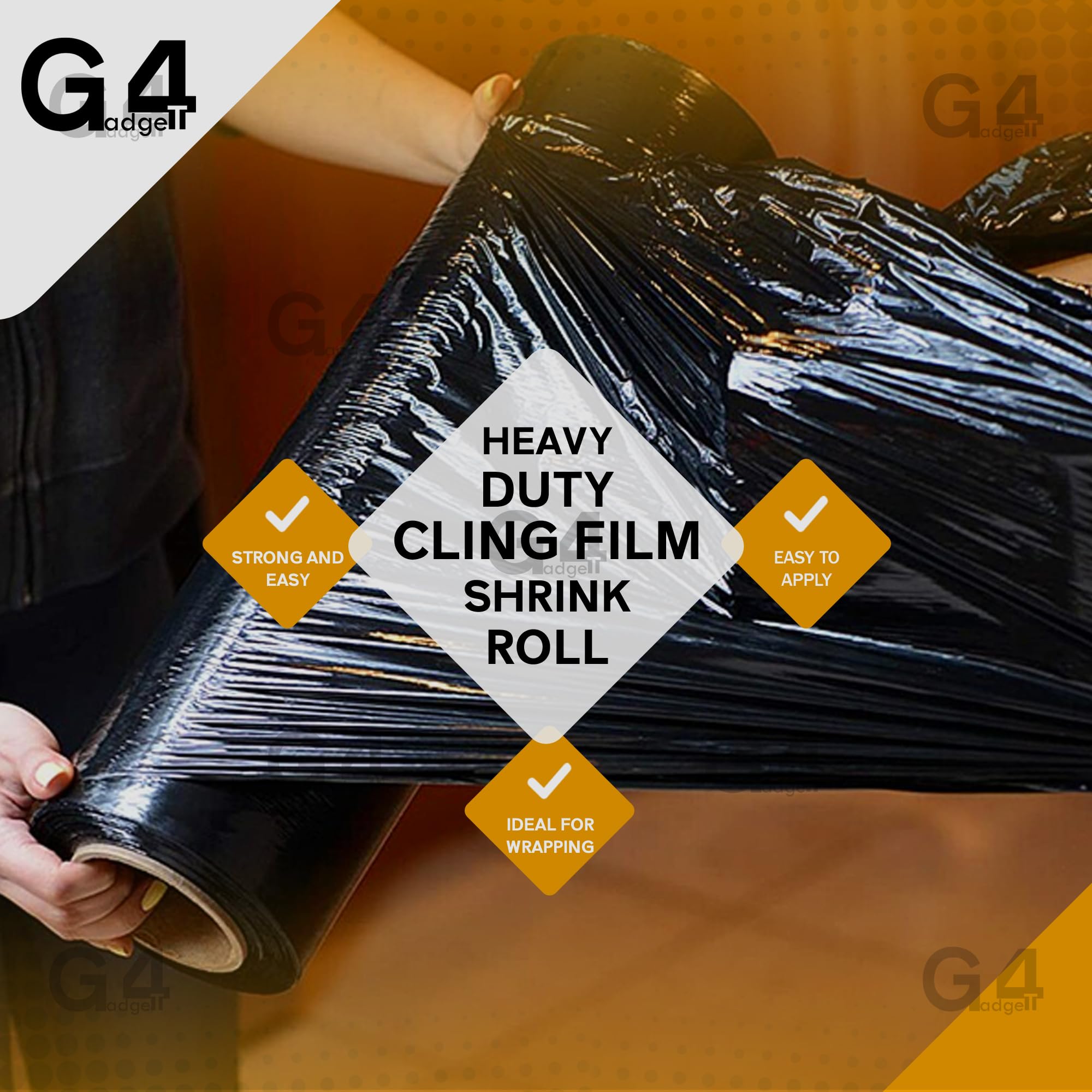 G4GADGET Black Pallet Stretch Film - 400mm x 150m | 17 Micron Thickness | 750g Roll 3