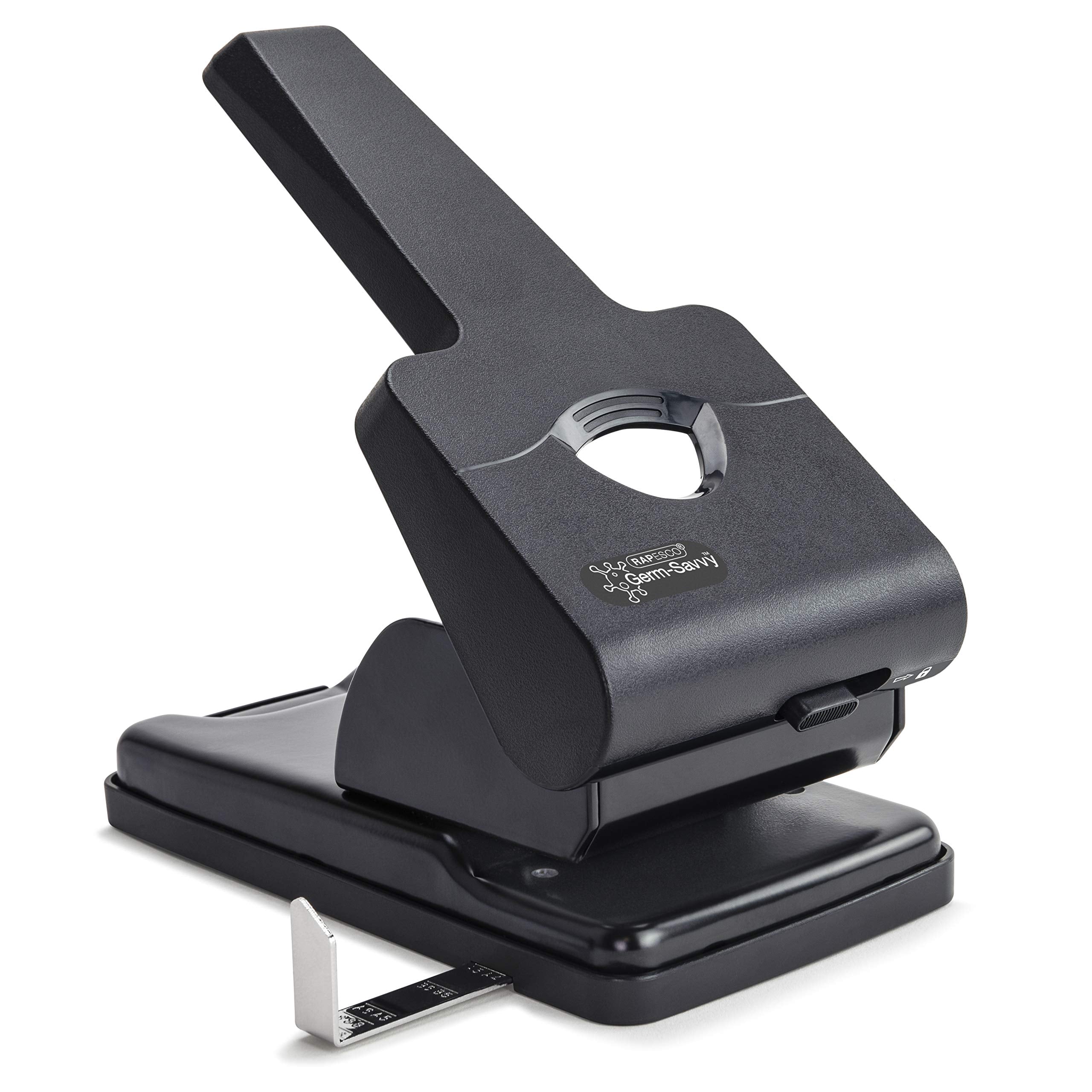Rapesco 1631 Germ-Savvy Antibacterial HD865-P Heavy Duty 2-Hole Punch | 50+ Sheets | Black 1