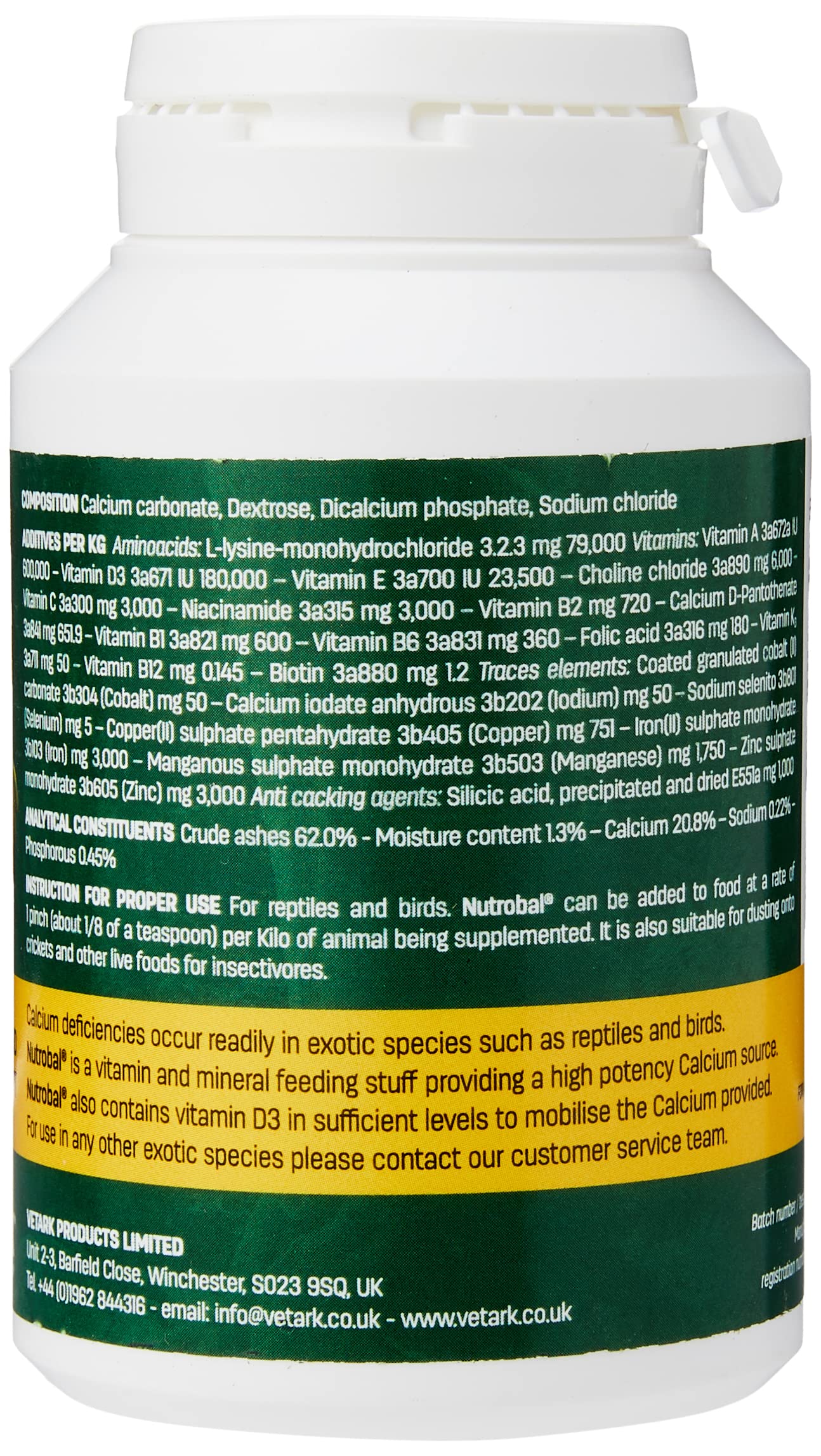 Vetark Nutrobal High Calcium Balancer Multivitamin Powder for Reptiles & Birds | 100 g 3