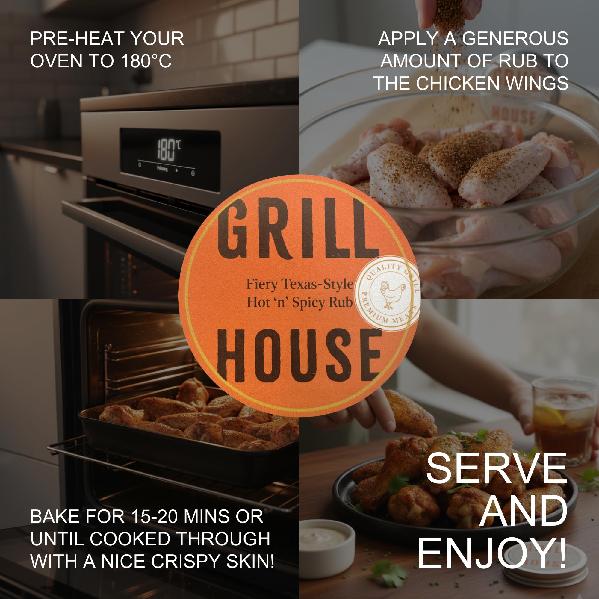 Grill House Wing Sauce & BBQ Rub Gift Set - 140 ml Hot Sauce, 2 x 20 g 8