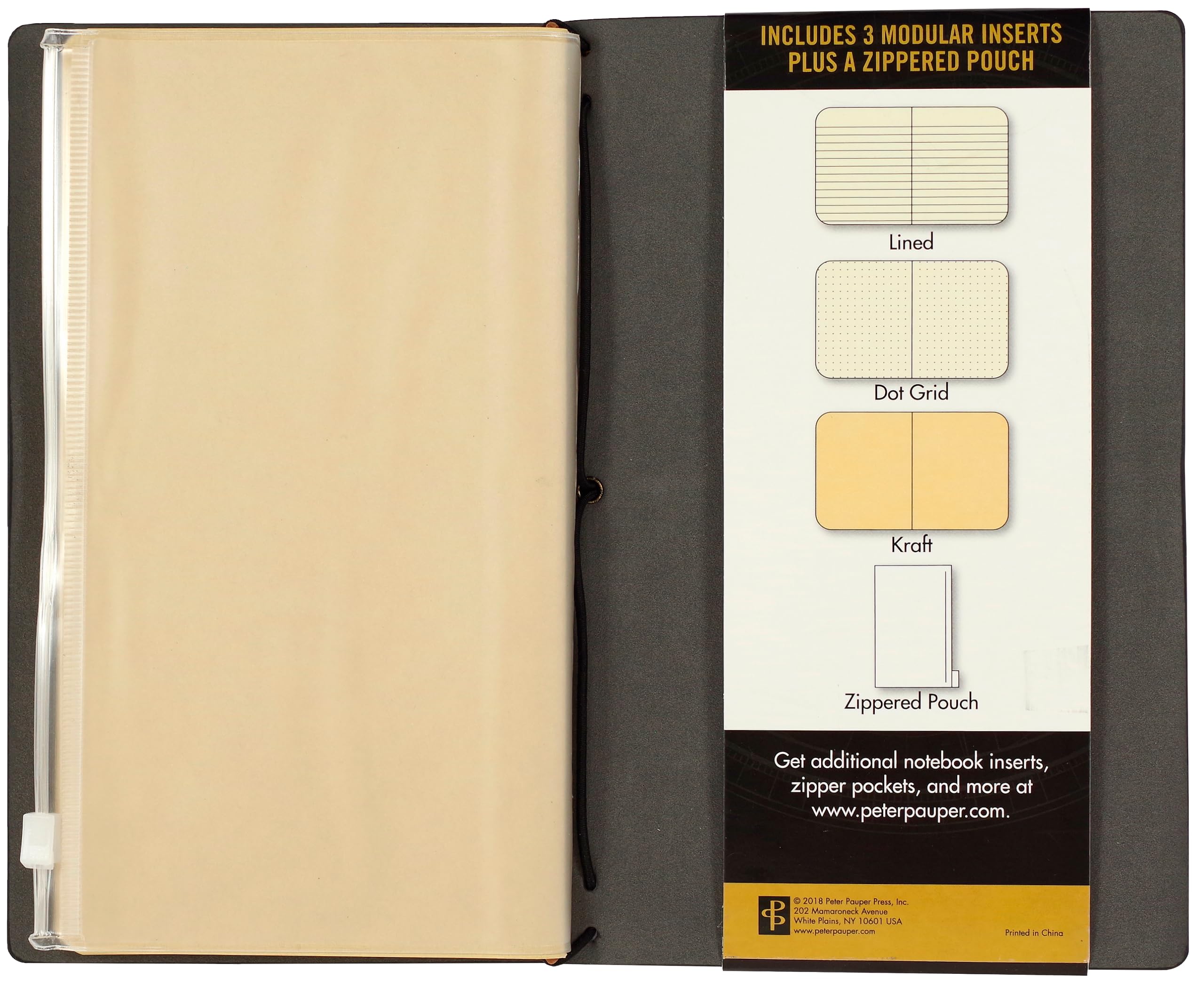 Peter Pauper Press Voyager Modular Notebook - 3 Inserts | Faux Leather Cover | 80 gsm Paper