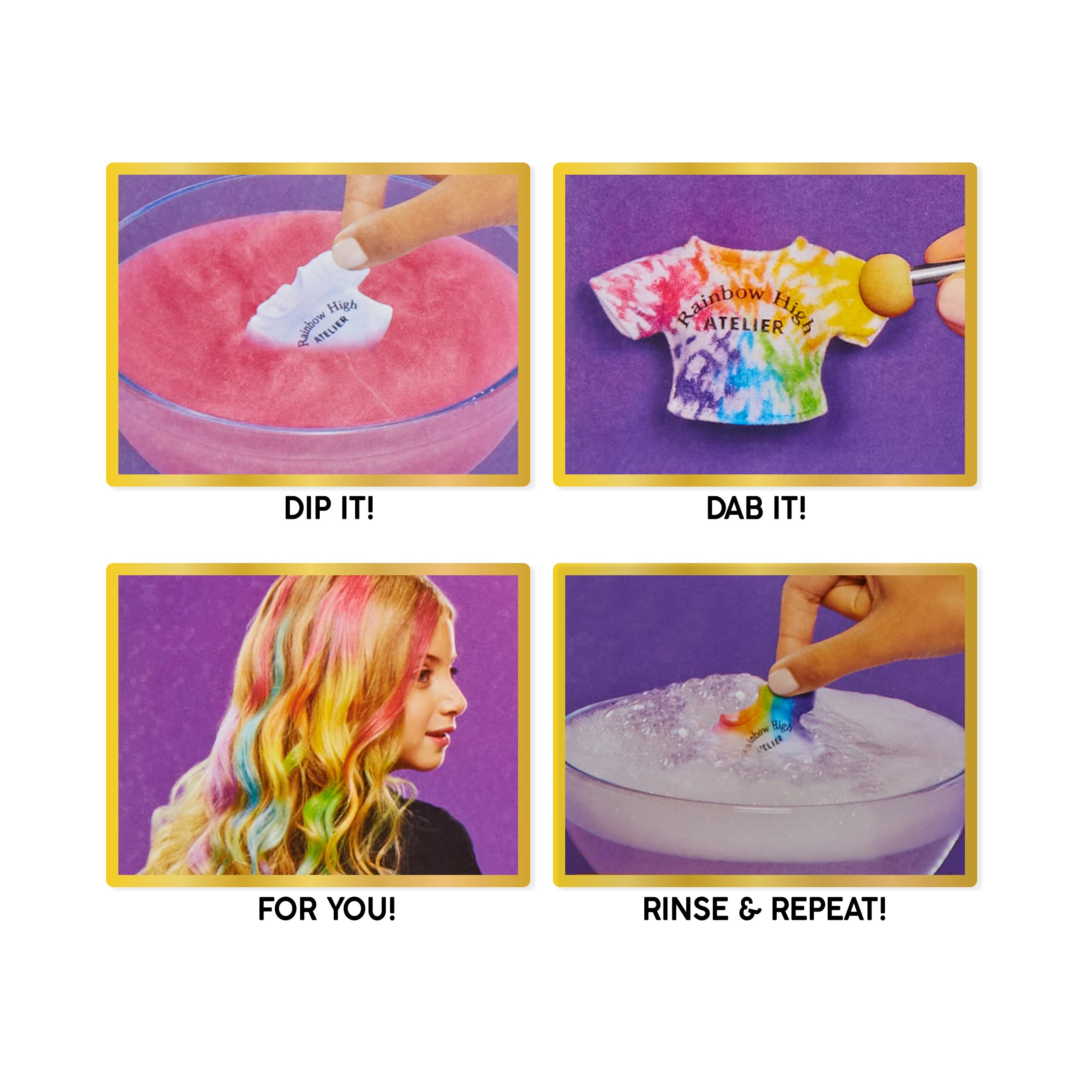 Rainbow High Watercolour & Create DIY Fashion Doll - Tie-Dye Kit with Washable Colours, Extra Outfits - Ages 4-8 12