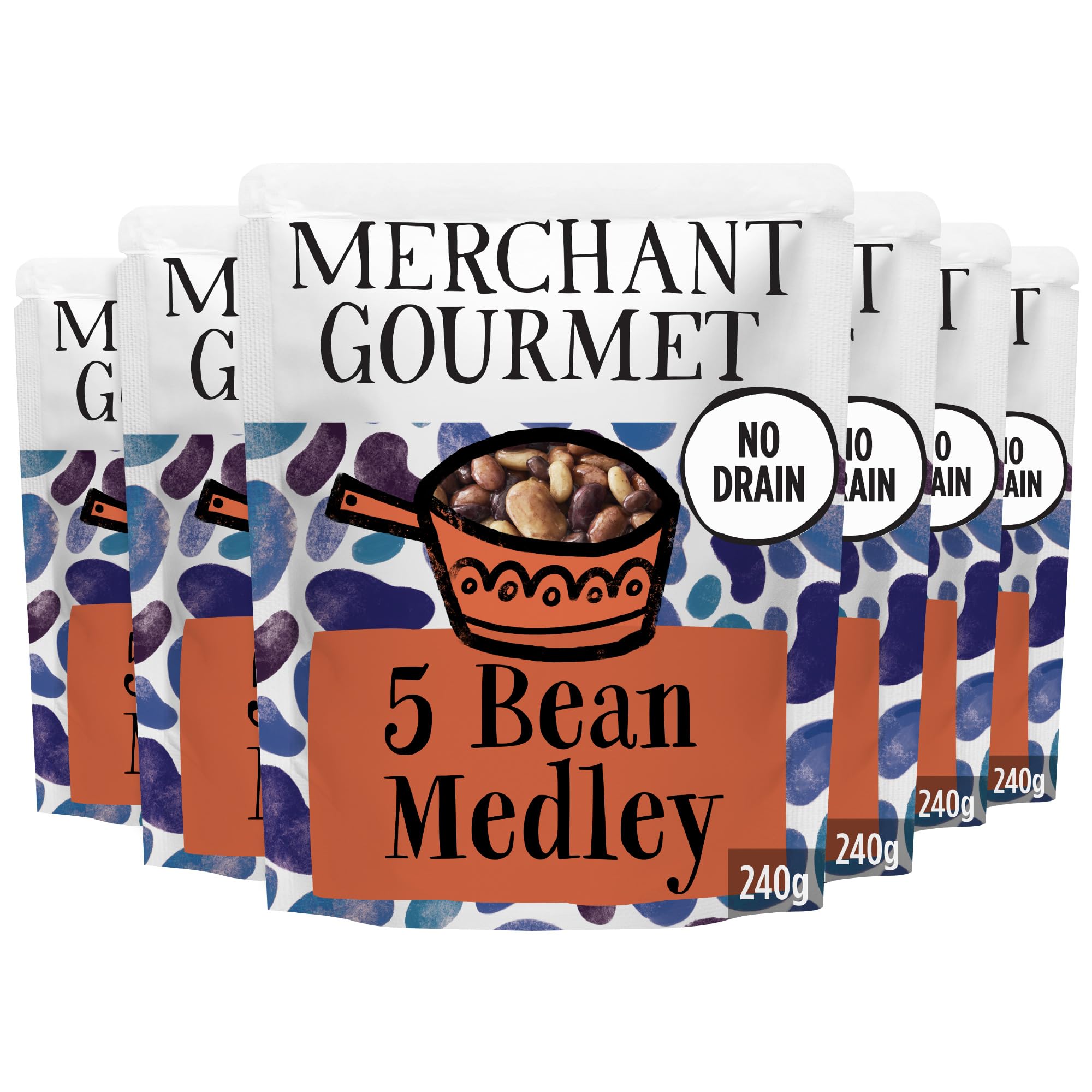 Merchant Gourmet 5 Bean Medley with Italian Extra Virgin Olive Oil - 6 x 240g Pouches 1