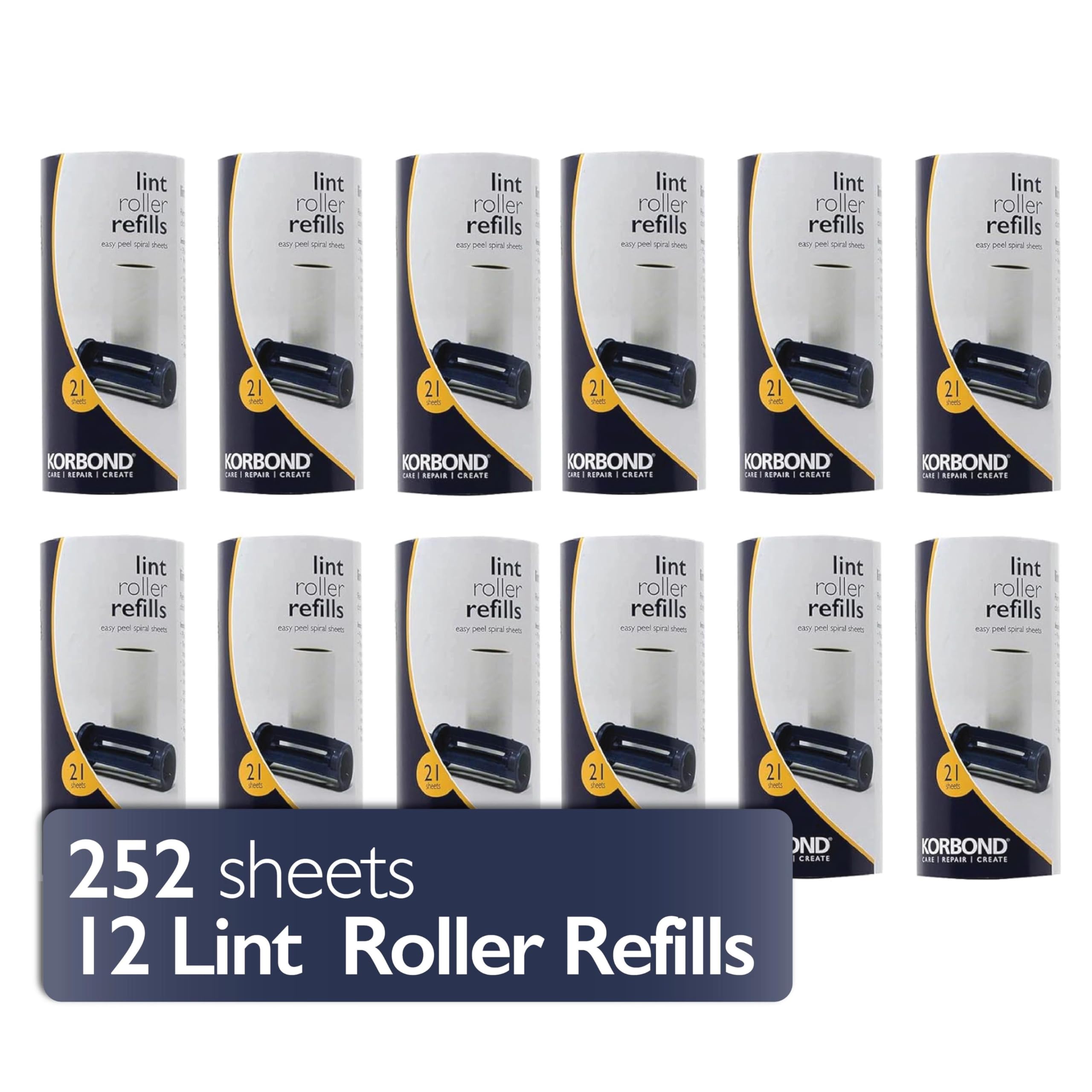 KORBOND Lint Roller Refills - 252 Sheets | 12 Refill Rolls | Pet Hair & Lint Removal 1
