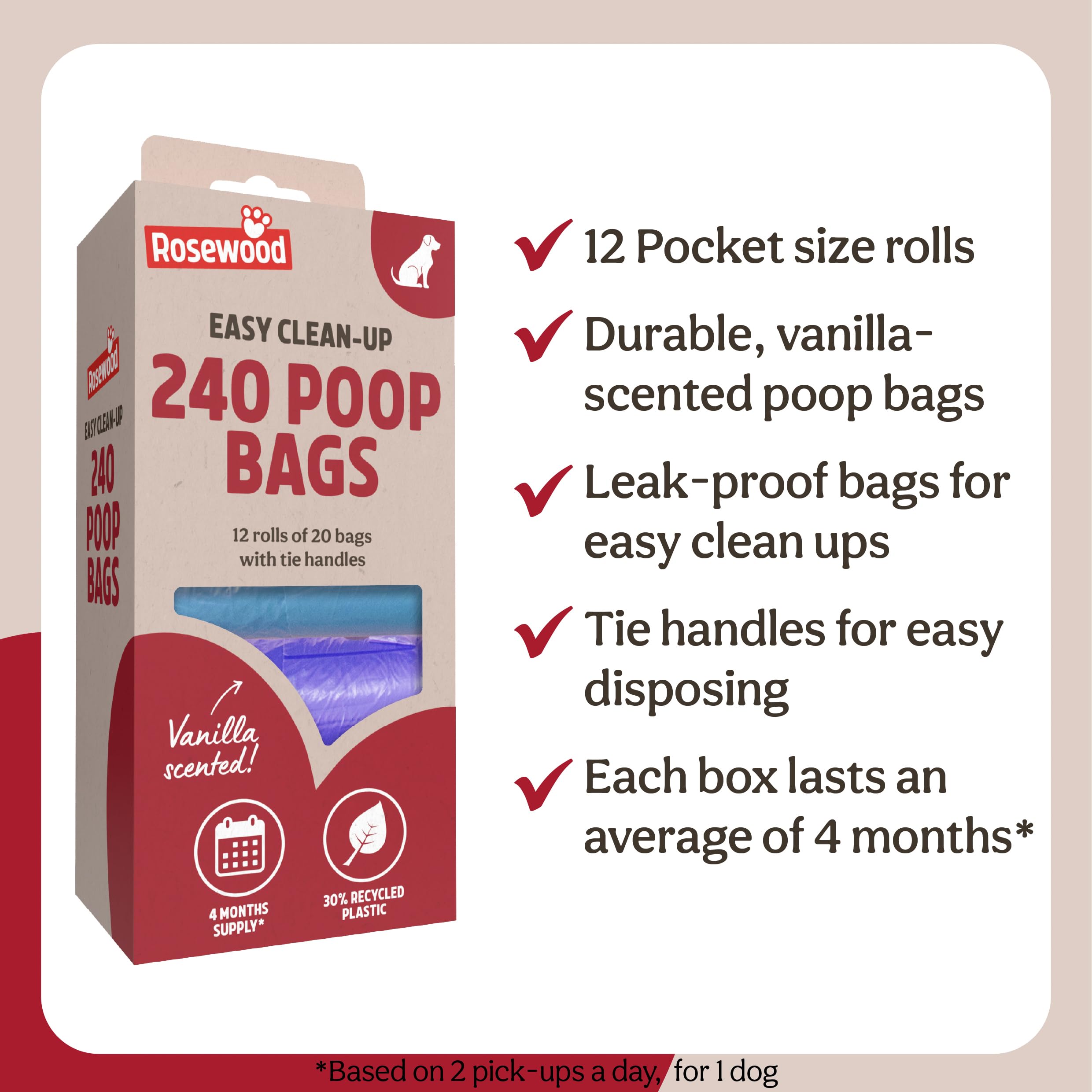 Rosewood Dog Poo Bags with Handles - 240 Bags, 12 Rolls, Vanilla Scented 4