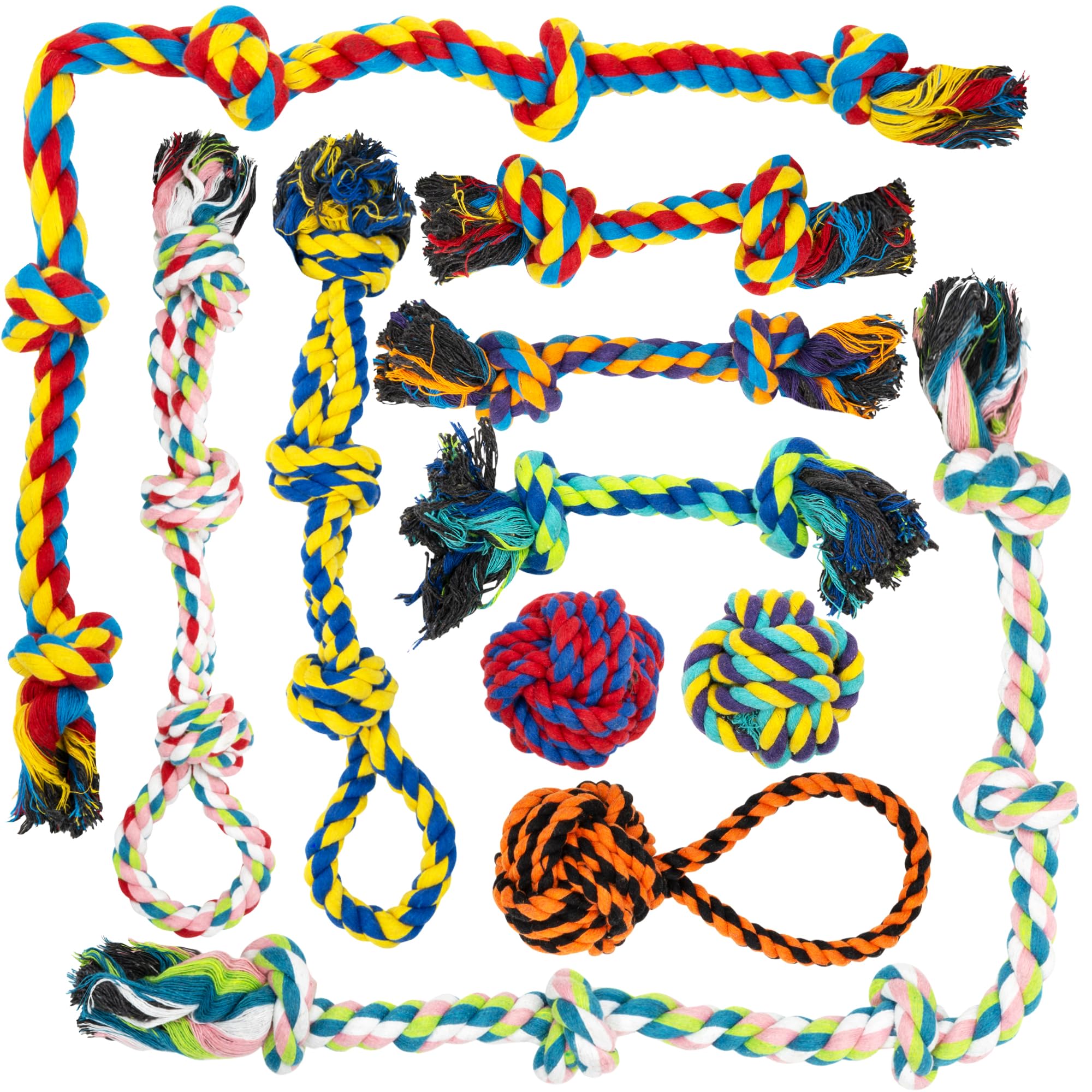 Fur & Bone 10-Pack Indestructible Dog Chew Toys - Durable Cotton Rope & Tug Toys for All Breeds