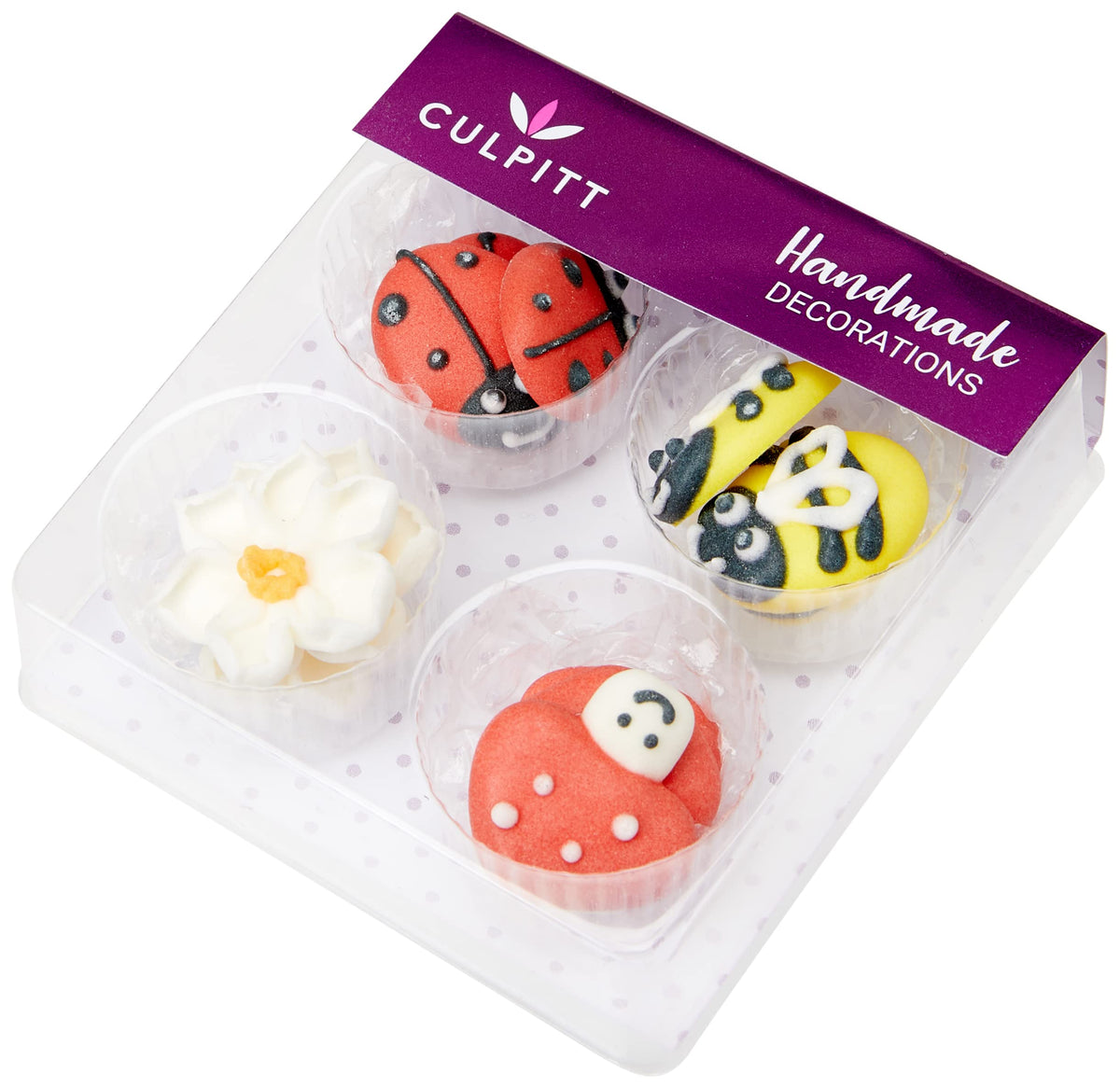 Culpitt Sugar Cake Decorations - 12 Bees, Ladybirds, Mushrooms & Daisies, 25mm
