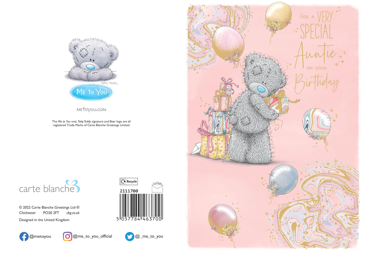 Me to You Birthday Card - Luxury Gold Foil 'For A Very Special Auntie' | 7 x 5 Inches