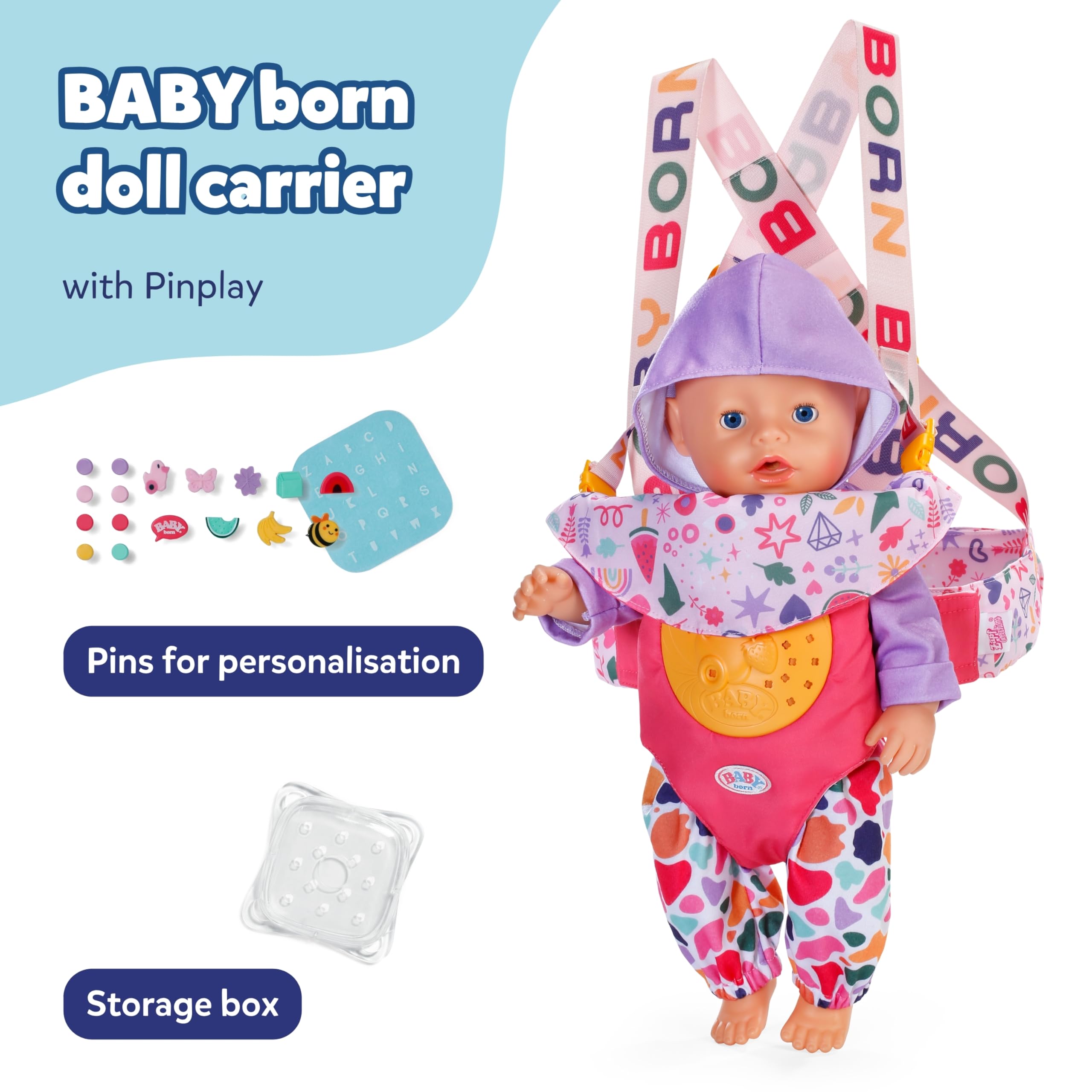 BABY born Baby Carrier Pin-Play - Adjustable Harness, Customizable Design | Pink