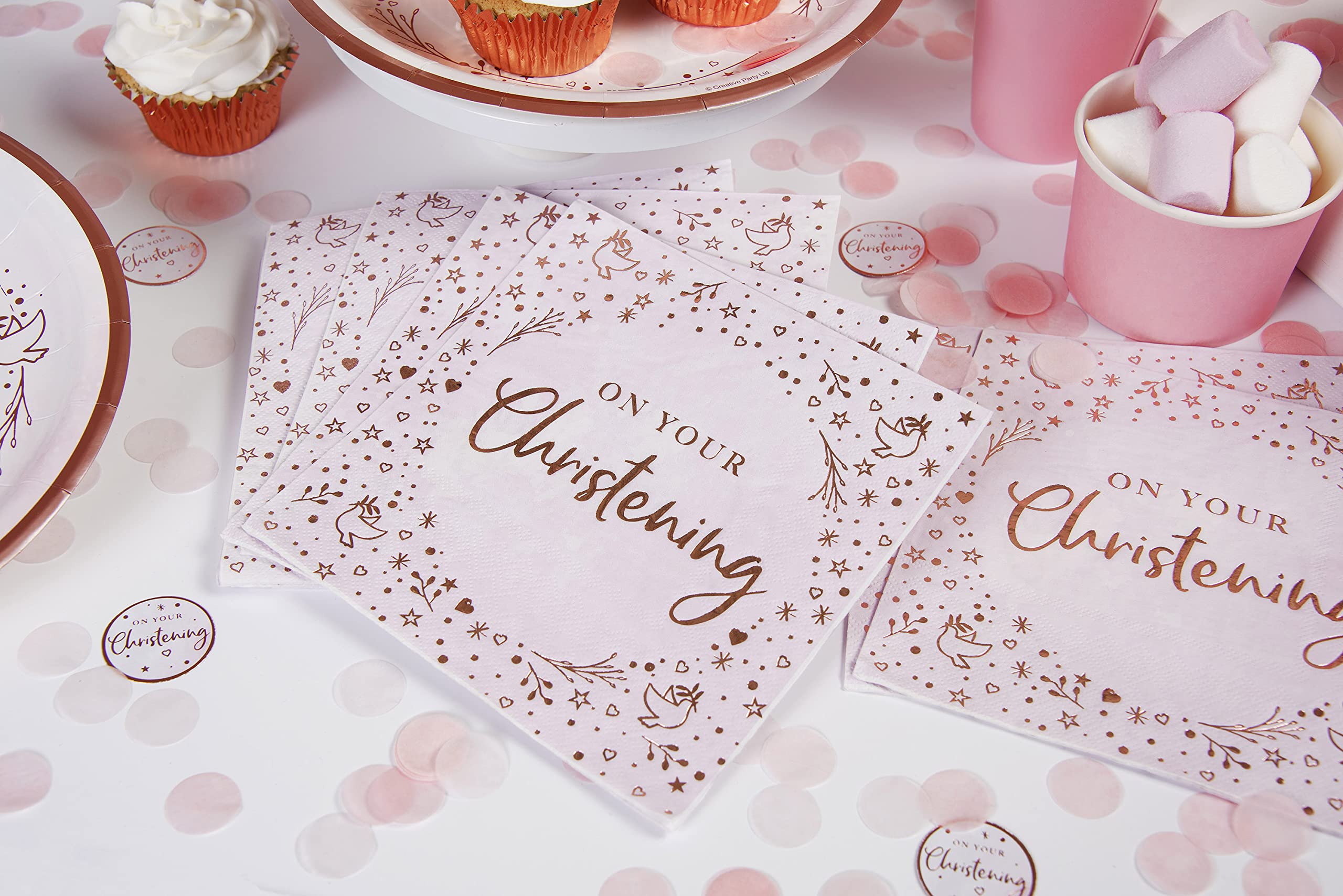 Anniversary House Pink Christening Lunch Napkins - 3 Ply Foil Stamped | 33 x 33cm Unfolded