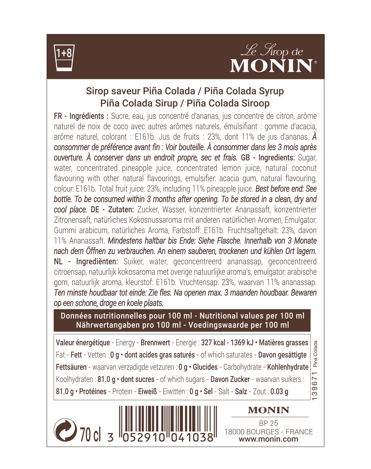 Monin Pina Colada Syrup - Tropical Pineapple & Coconut Flavour | 700ml 4