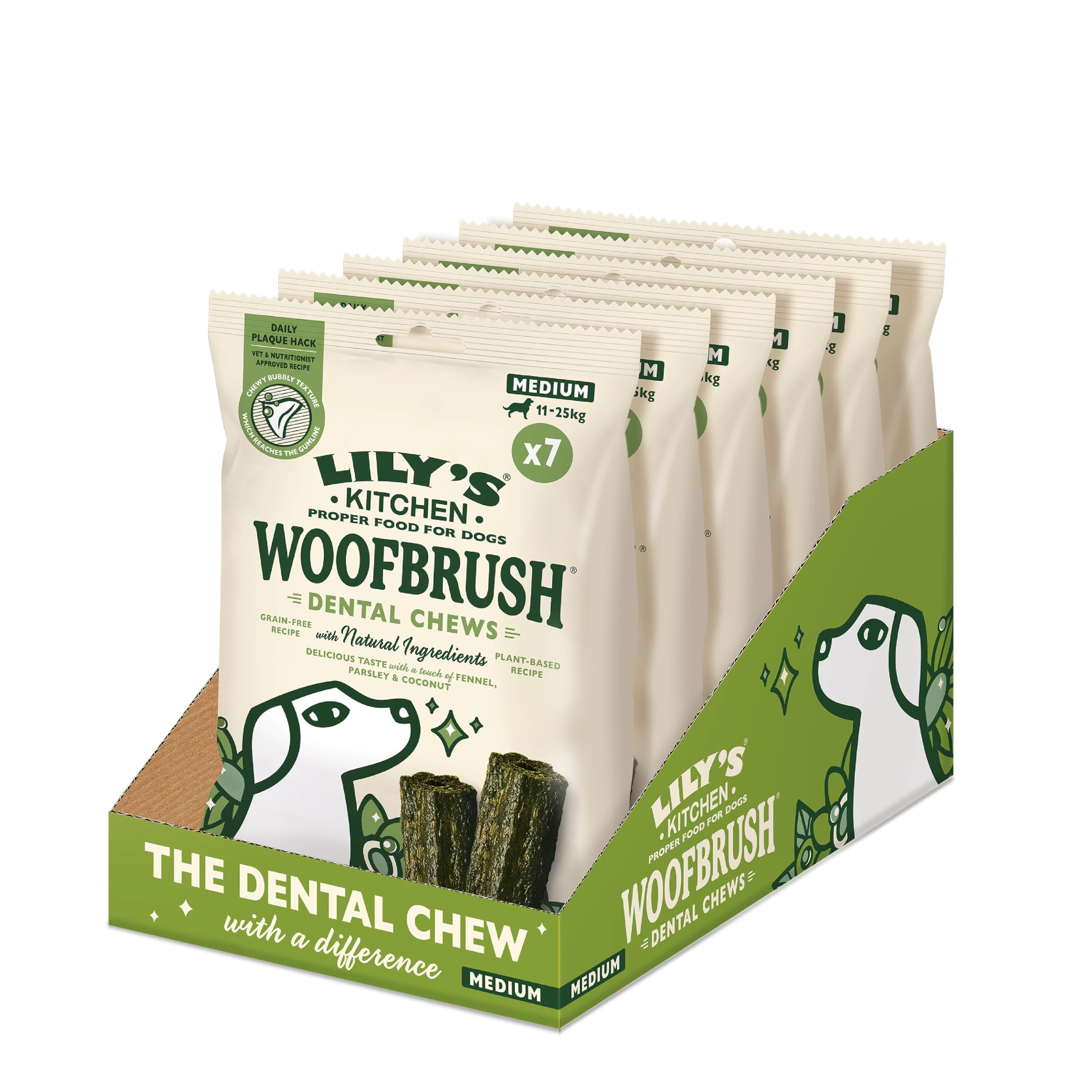 Lily's Kitchen Woofbrush Medium Dental Dog Chew - Grain-Free, Vet Approved | 7 Chews per Pack | Adult Dogs 6 Months+