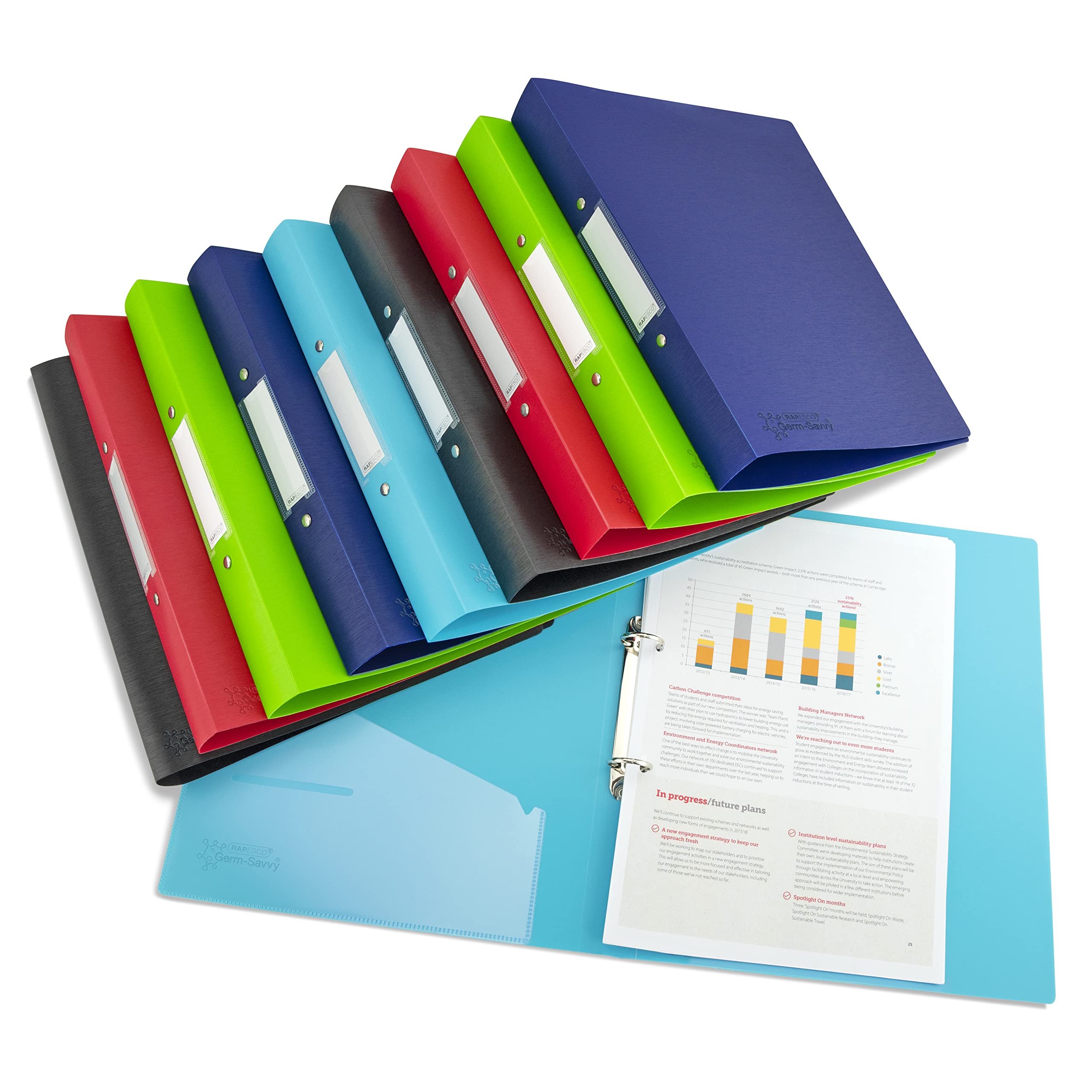 Rapesco 1720 O-Ring Binder - Pack of 10, A4, 35mm Spine, 25mm Capacity, Assorted Colours