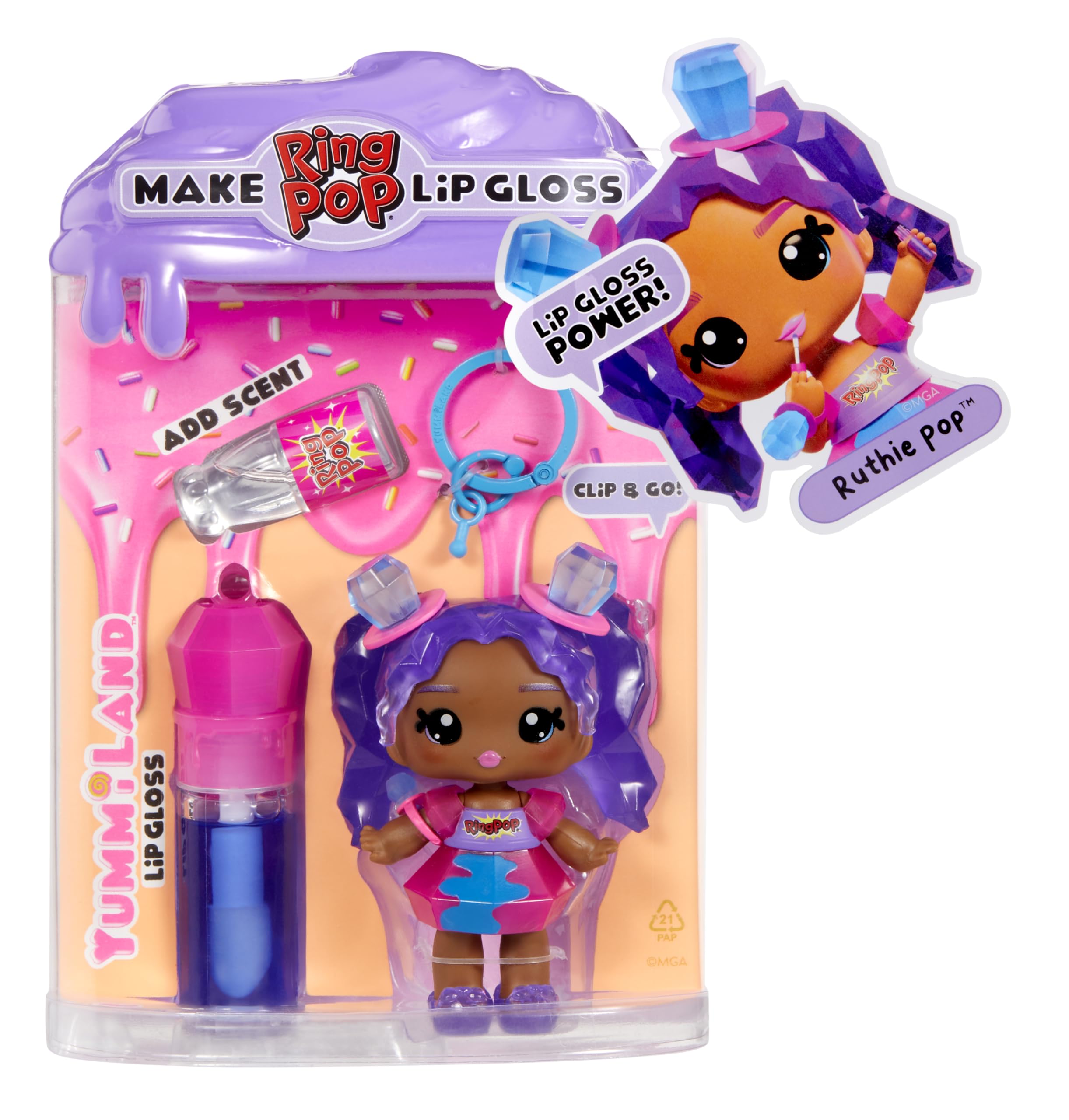 Yummiland x Ring Pop Ruthie Pop Doll - DIY Lip Gloss Playset with Keychain, Ages4+ 15