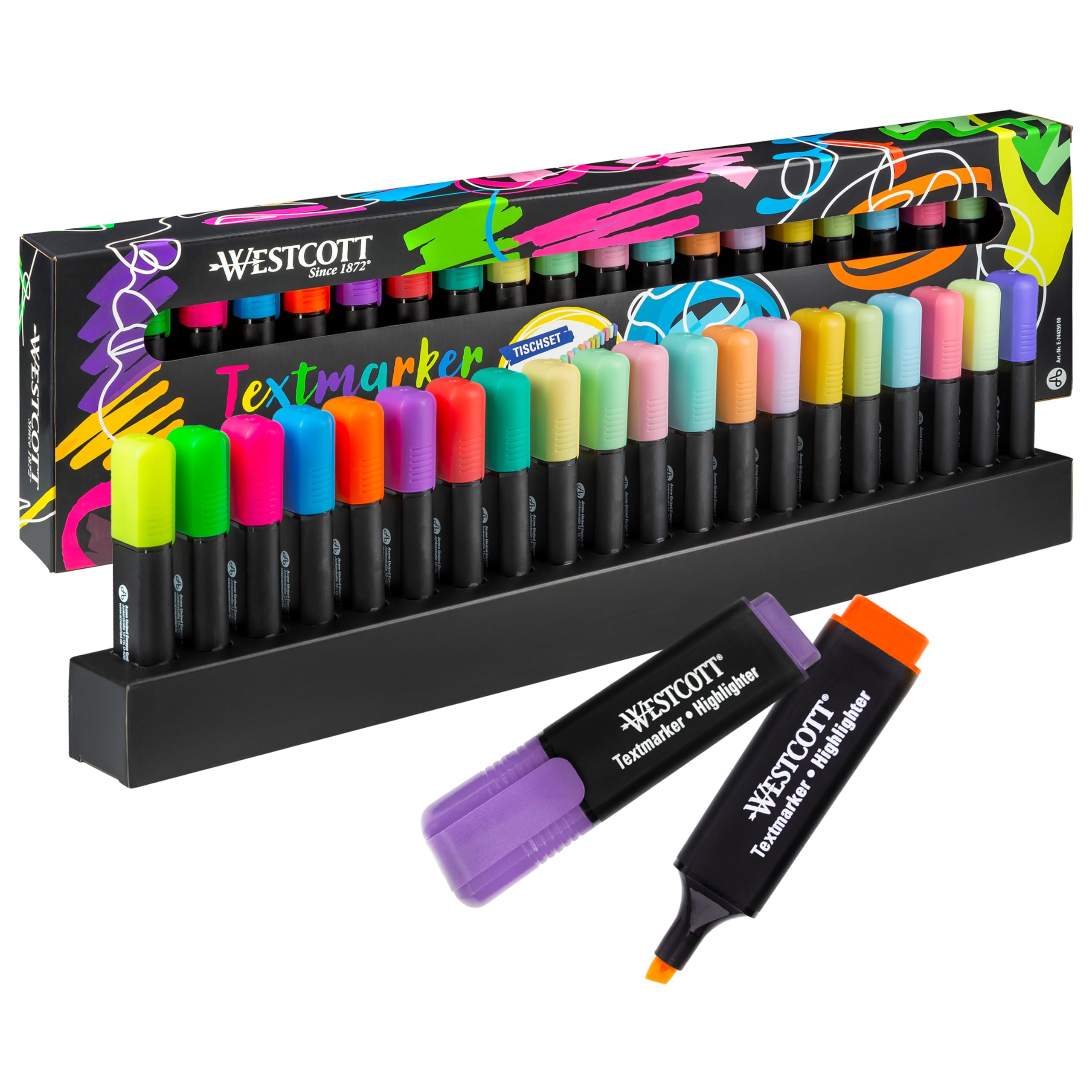 Westcott Highlighter Desk Set - 20 Pack Neon & Pastel Colors | Chisel Tip | Quick-Drying Ink