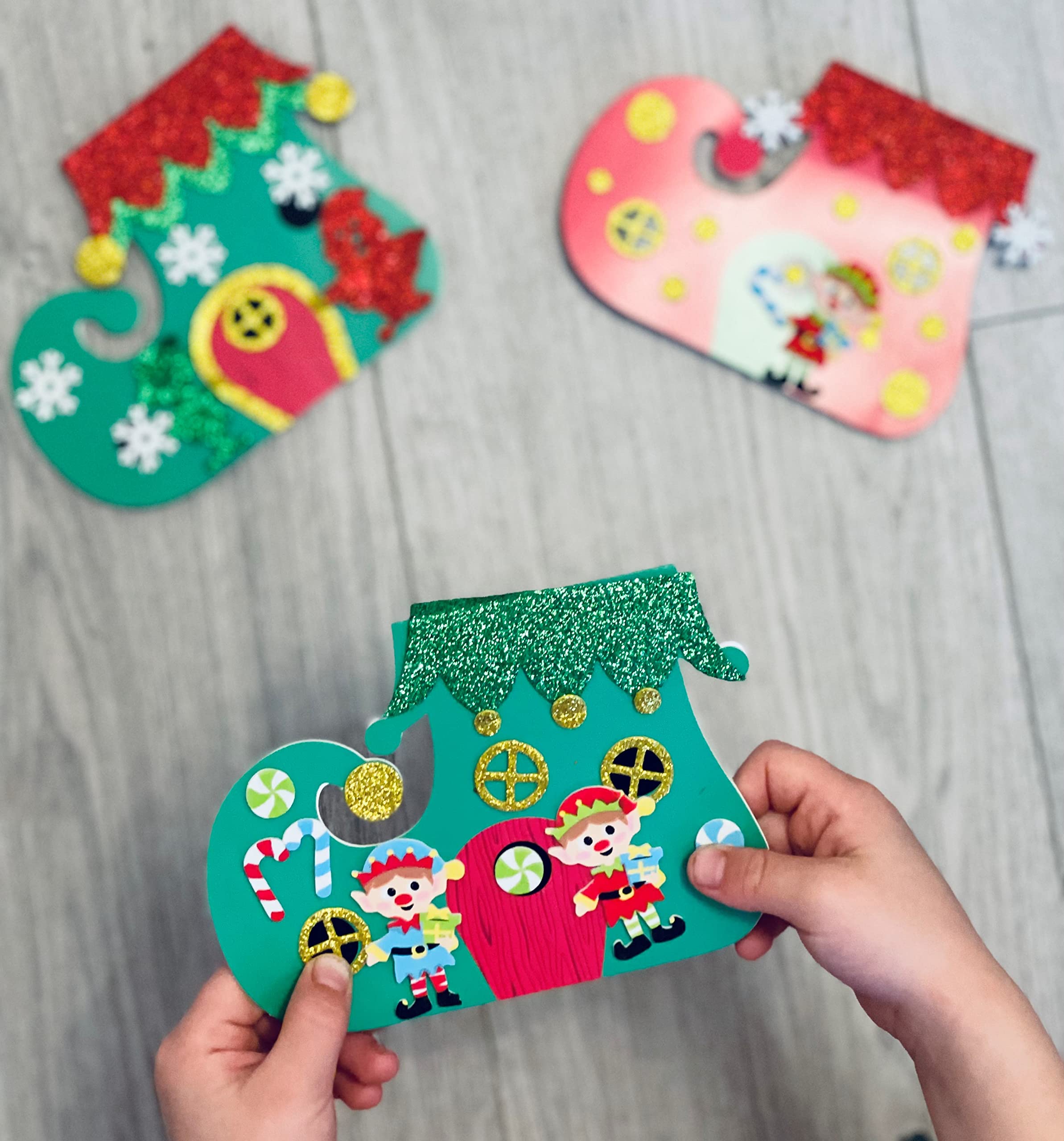 Baker Ross FE968 Christmas Elf Boot Card Kits - Pack of 6 Craft Kits for Kids 13