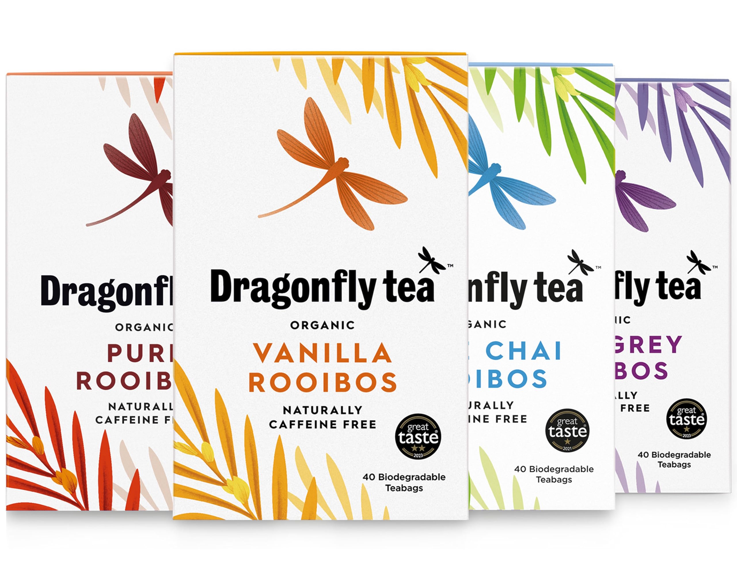 DRAGONFLY Organic Rooibos Tea Selection Box - 160 Teabags (4 Varieties) | Caffeine Free | Compostable Bags