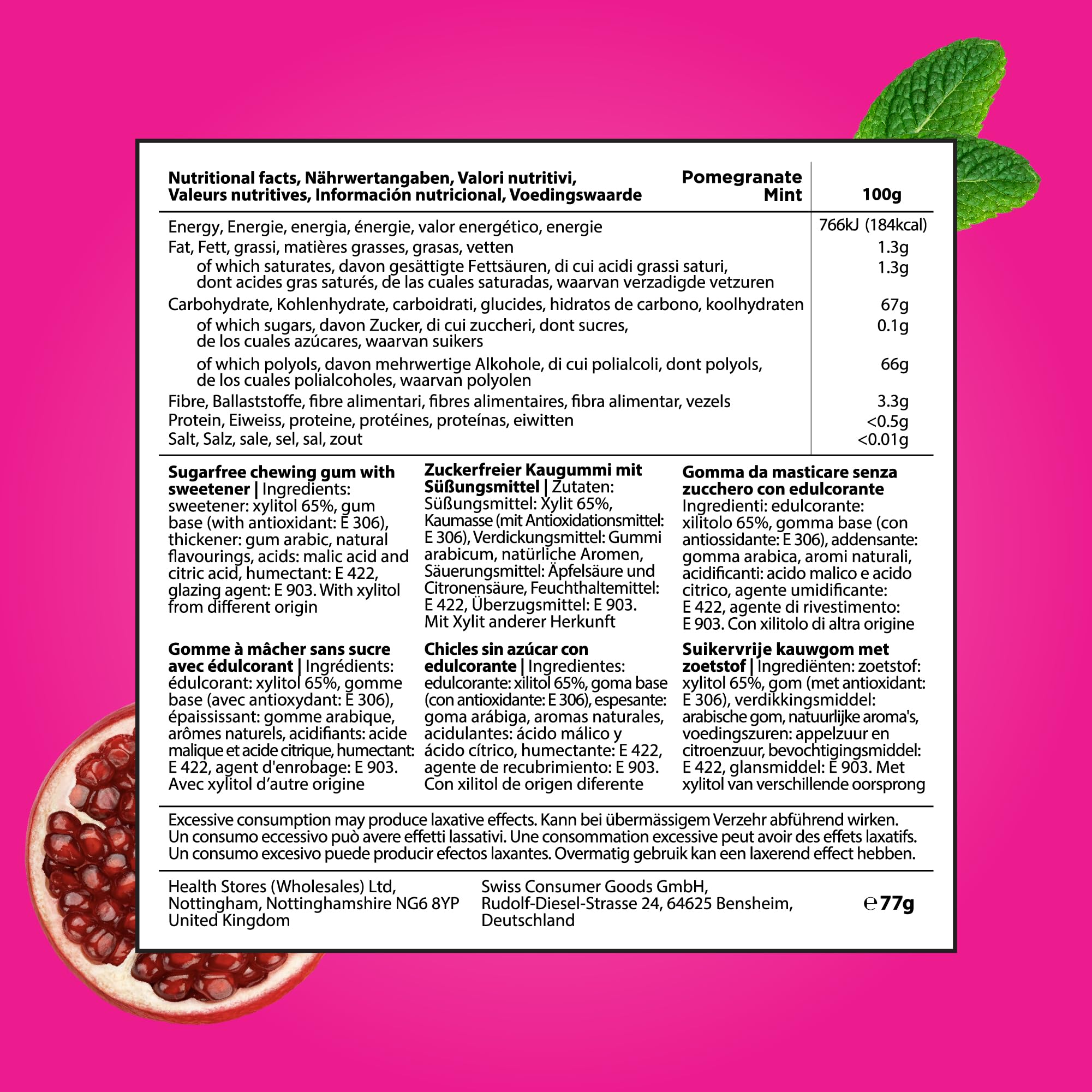 PUR - Natural Pomegranate Mint Sugar-Free Chewing Gum (55 Pieces, Pack of 3) 6