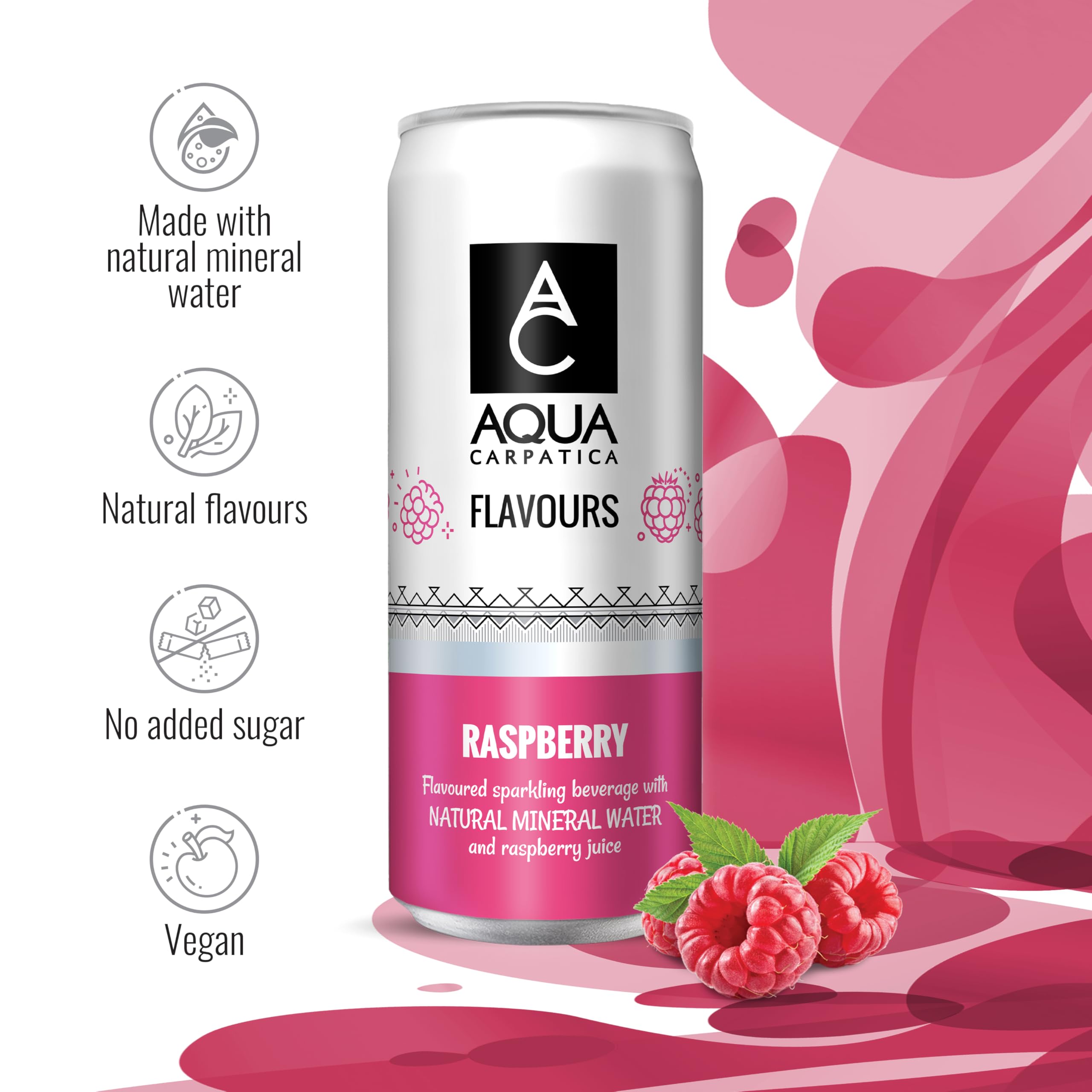 Aqua Carpatica Sparkling Raspberry Flavoured Water - 4 x 330ml Pack | No Added Sugar 4