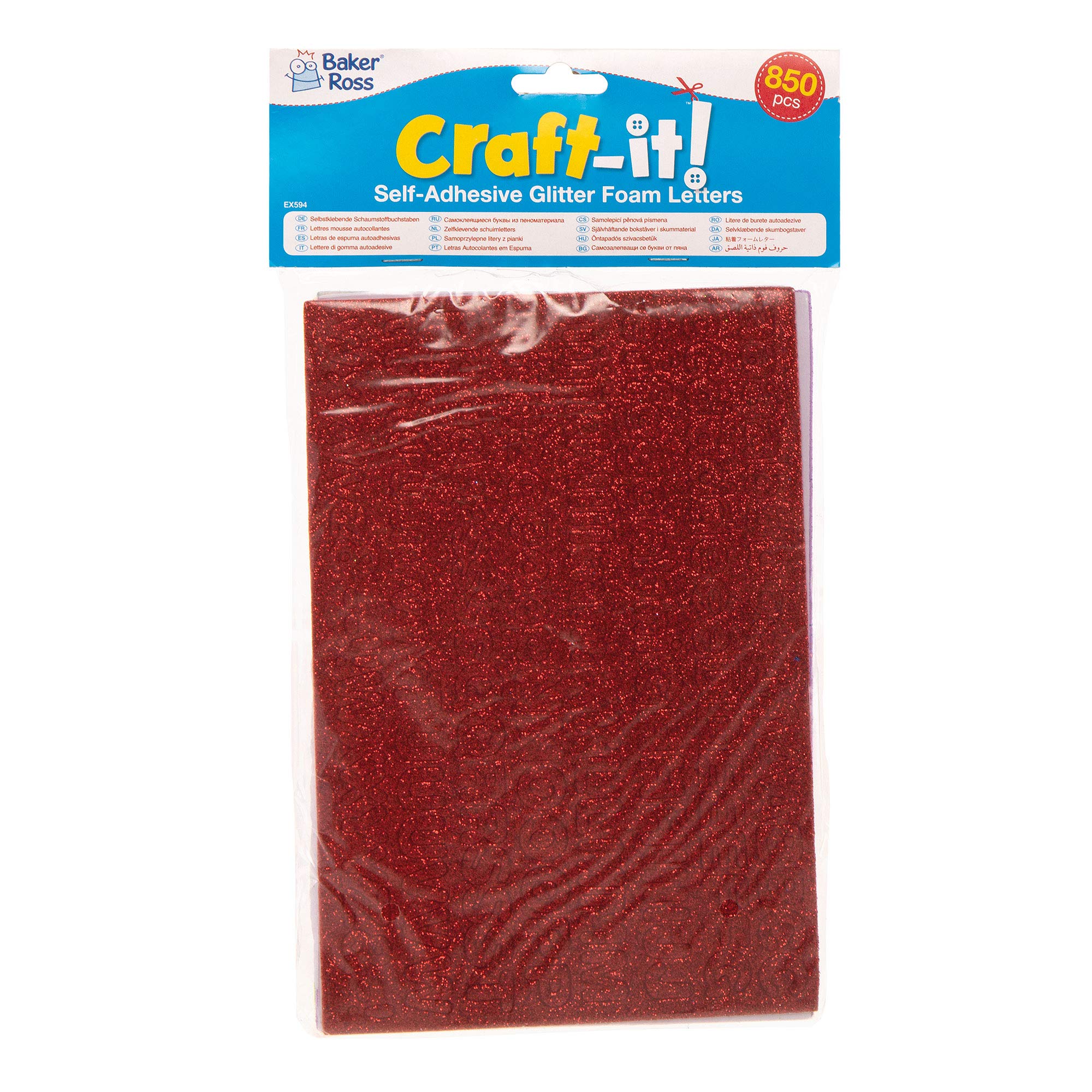 Baker Ross EX594 Glitter Letter Puffy Stickers - 850 Pack Self Adhesive Foam Shapes | 1cm-1.5cm 6