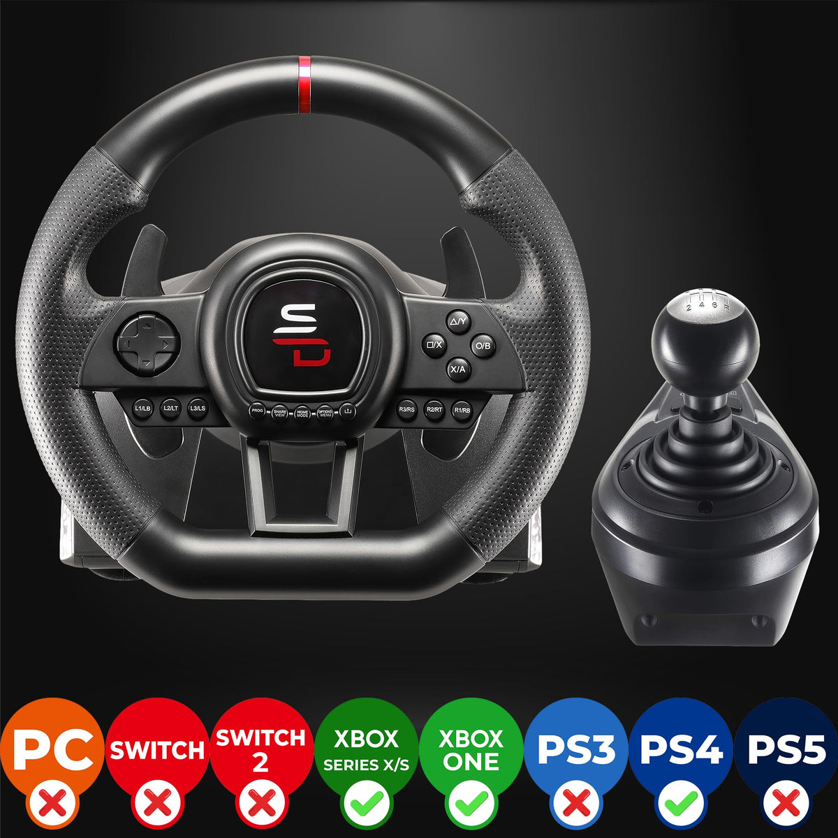 Subsonic GS650-X Racing Wheel for PS4 & Xbox Series X/S - 270° Rotation, 6-Speed Gearshift