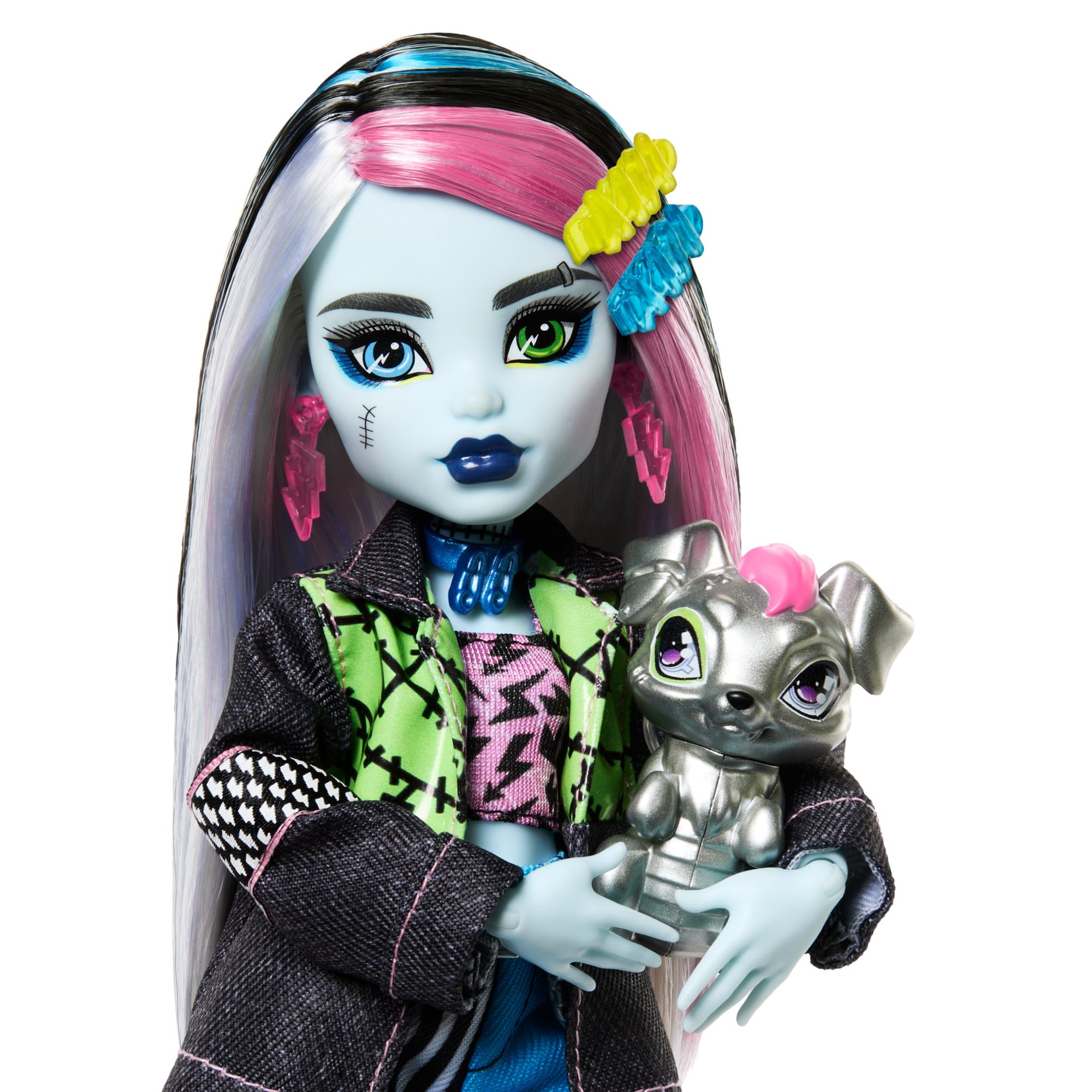 Monster High Frankie Stein Doll with Pet Watzie, Denim Outfit, Backpack, Notebook | Ages 4-18 | HXH73 3