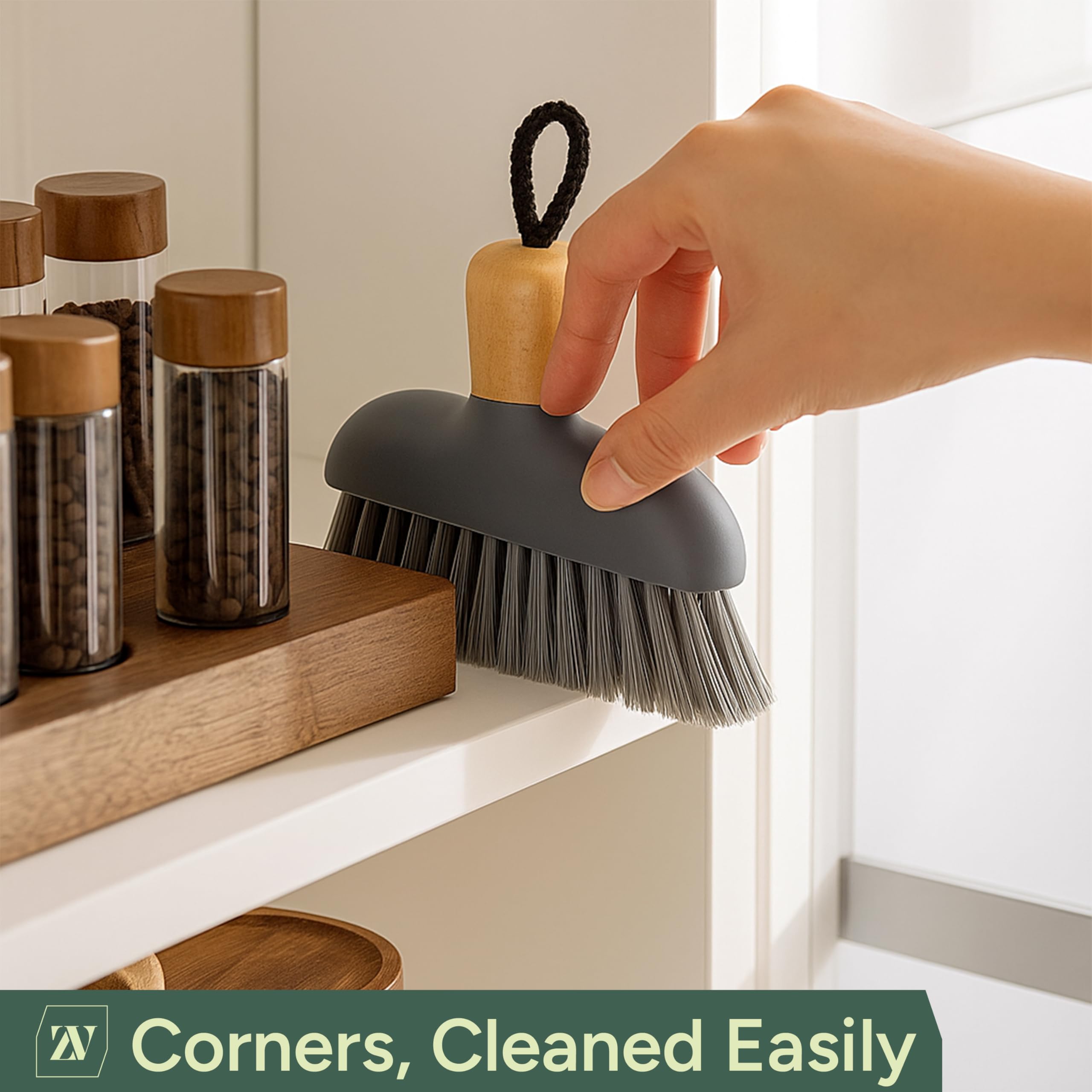 Zuvo Mini Dustpan and Brush Set - Bamboo Handle | Compact Storage Snap-On Design | Grey 4