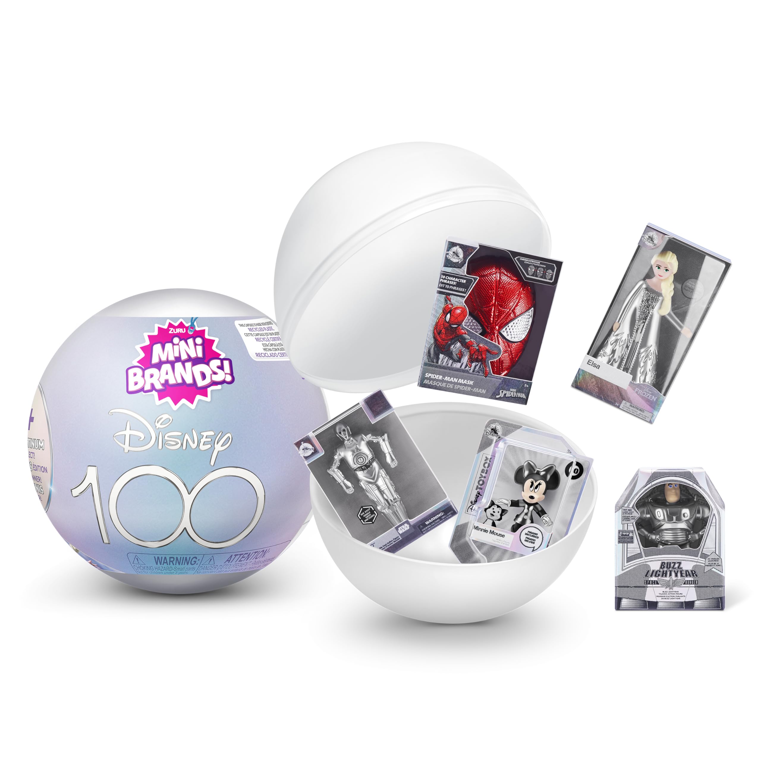 Mini Brands Disney Platinum Limited Edition - Mystery Capsule with 5 Surprise Minis, 100th Anniversary Collectible (1 Capsule)