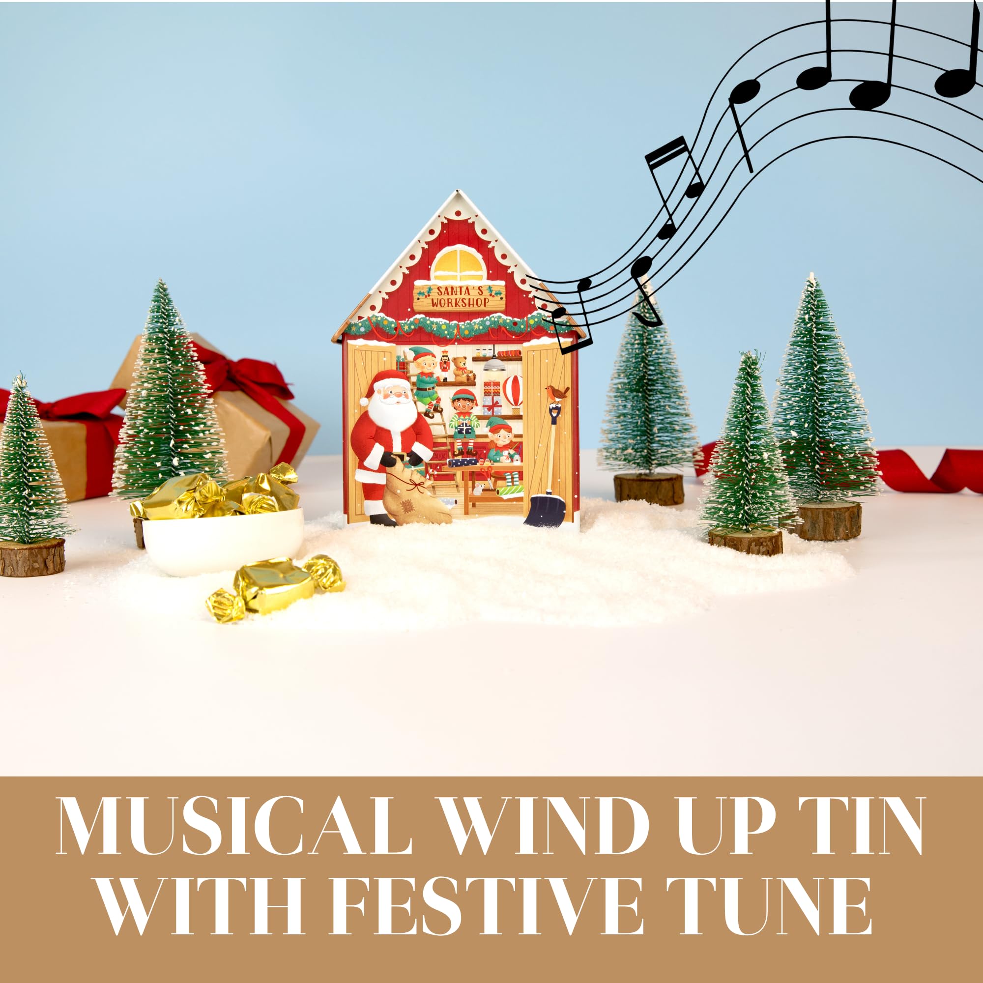 The Silver Crane Co. Santa's Workshop Musical Tin - Devon Toffee Filled Christmas Gift 6
