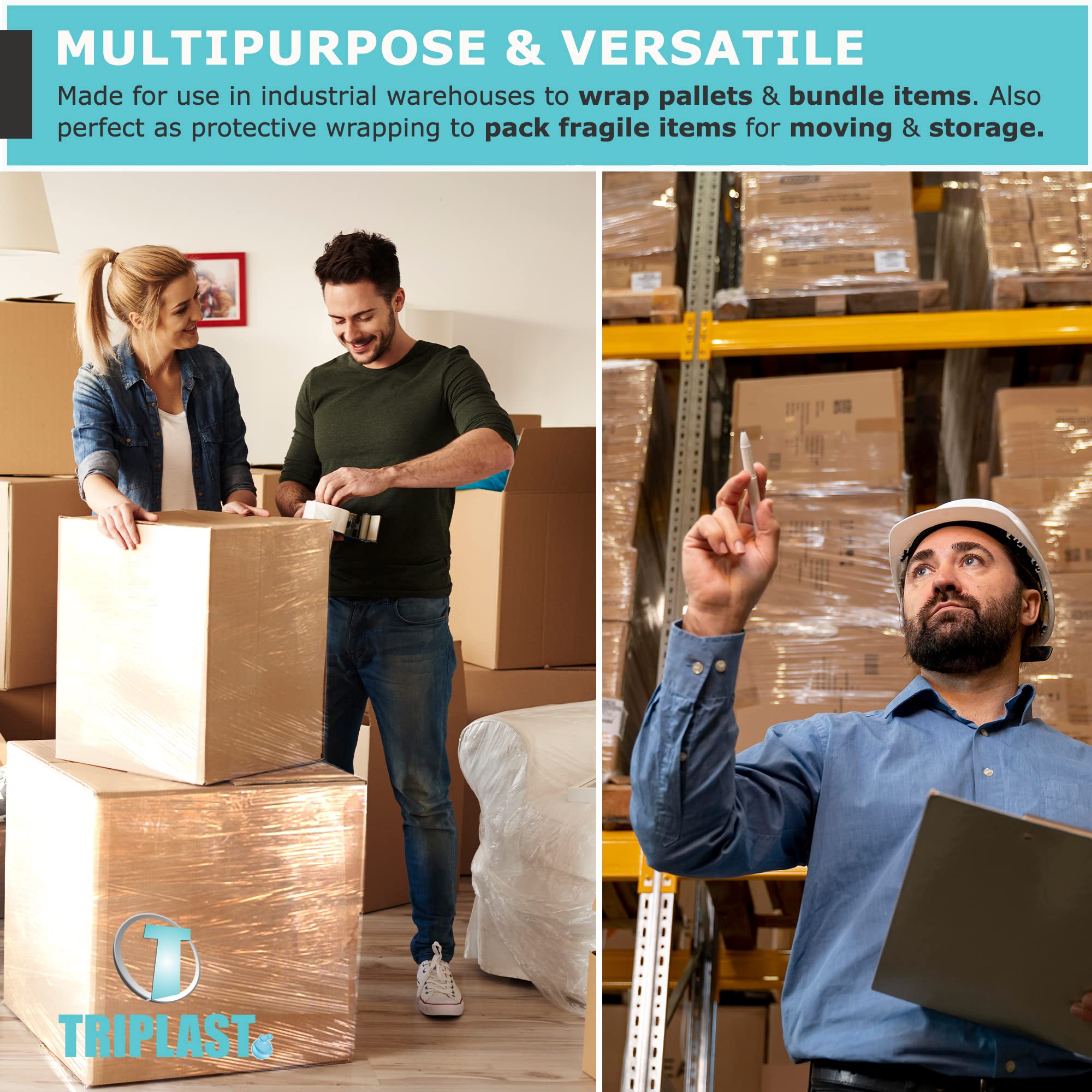 Triplast Pallet Stretch Wrap Roll - Industrial Strength 17mu, 400mm x 250m, Clear, 2 Pack 7
