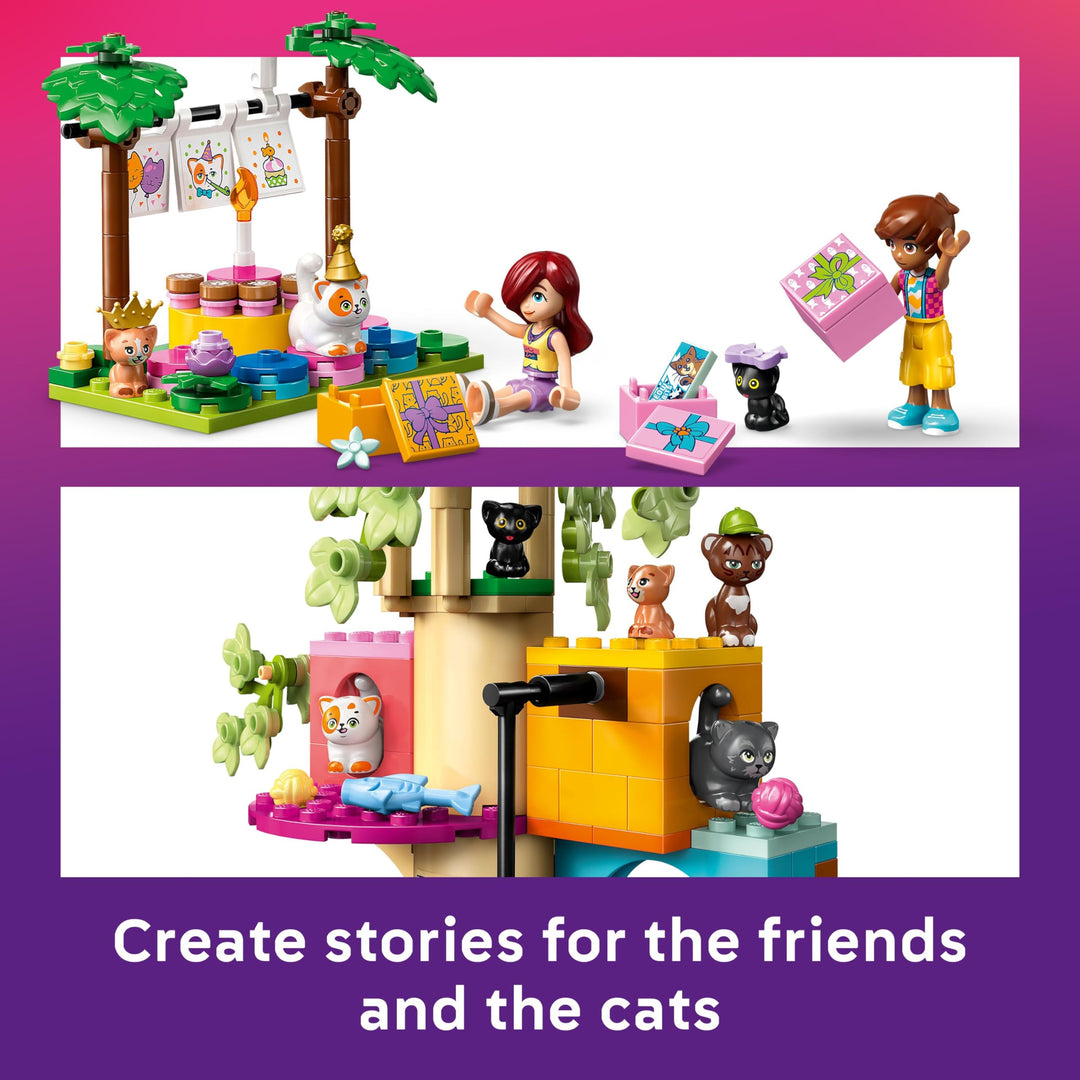 LEGO Friends Cat Birthday Party & Tree House Toy - 2 Mini Dolls, 5 Cat Figures, 321 Pieces