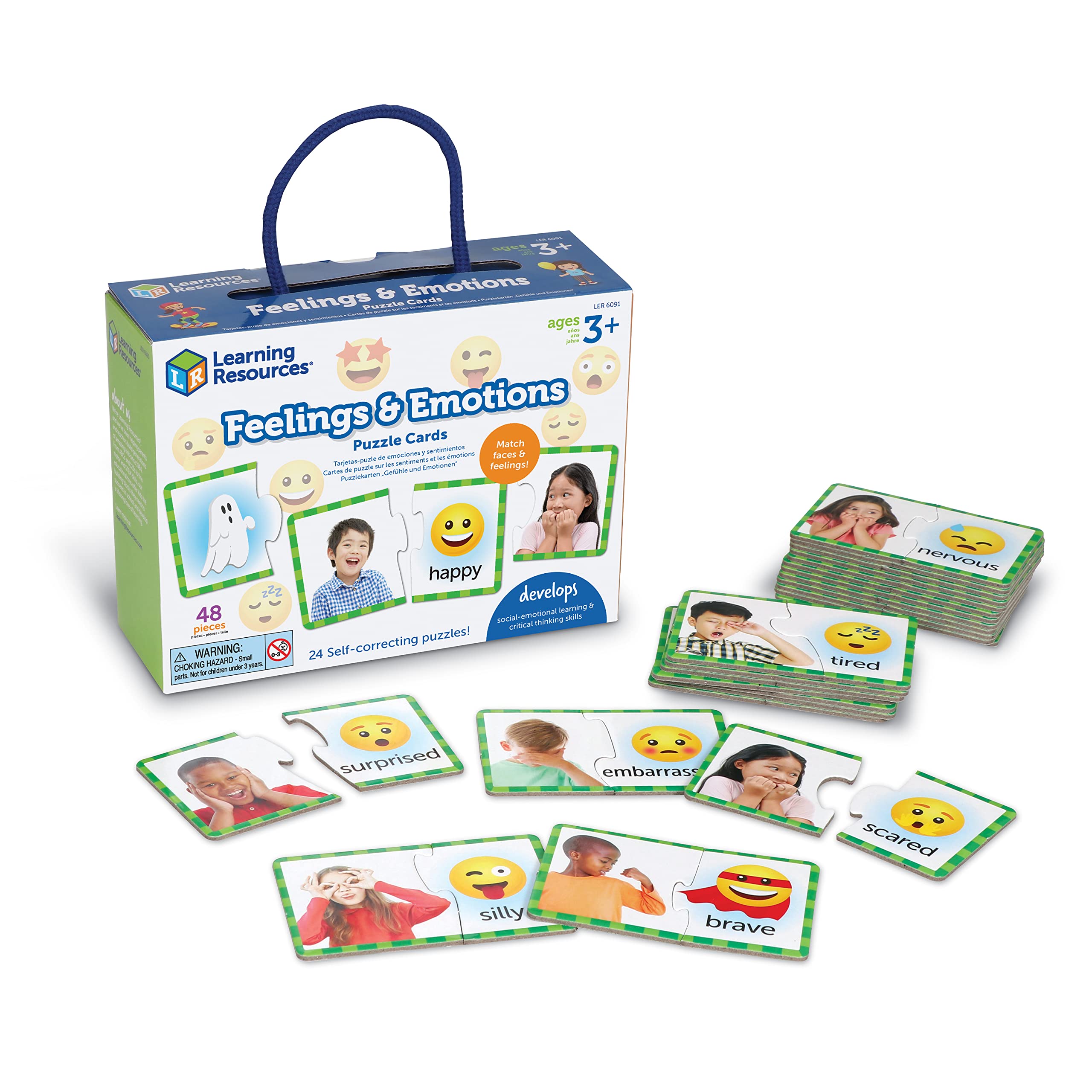 Learning Resources Feelings & Emotions Puzzle Cards - 48-Piece SEL Learning Toy for Ages 3+ 1