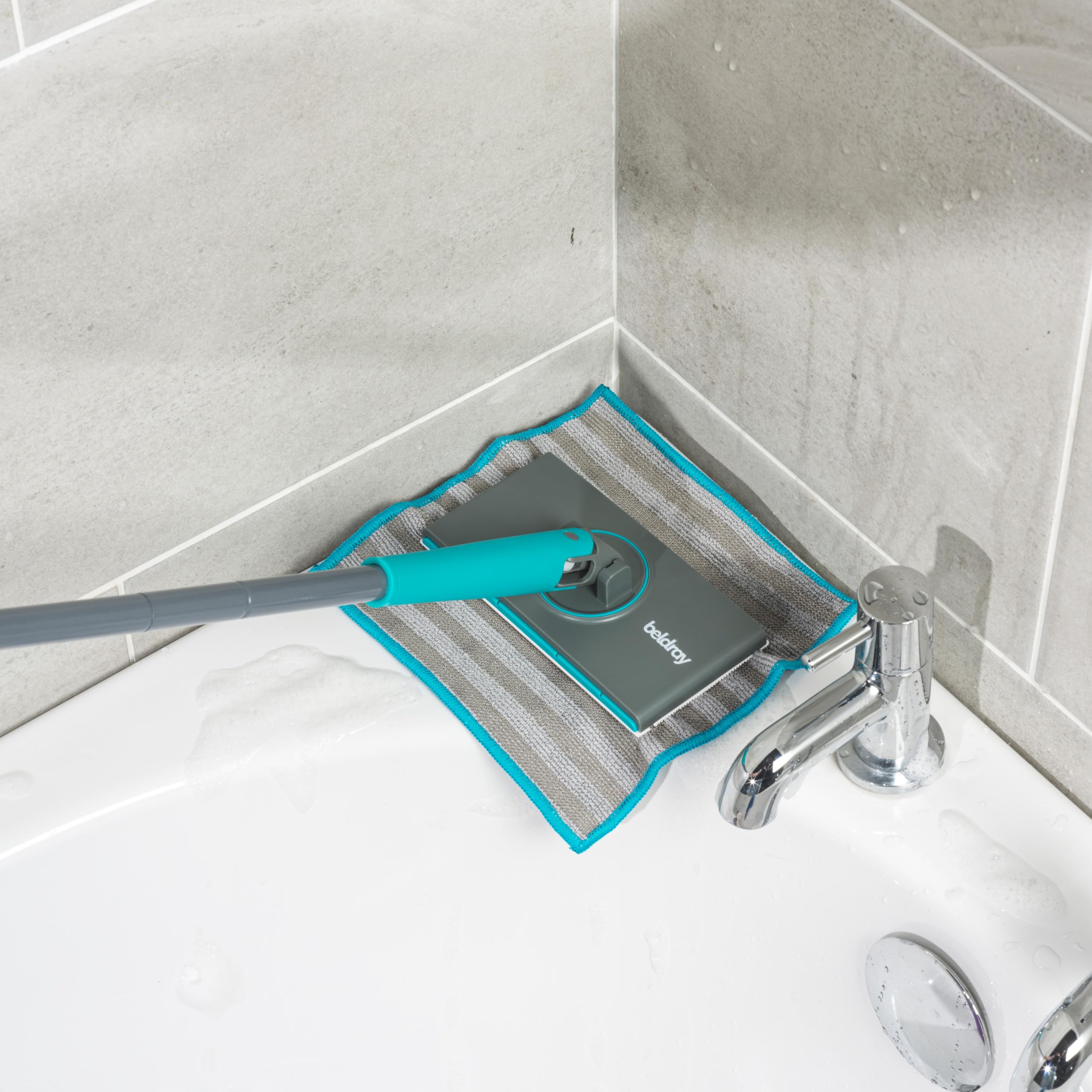 Beldray Anti-Bac Clip-to-Grip Bathroom Mop - Large Mop Head, 360° Handle, Includes 4 Cloths 8