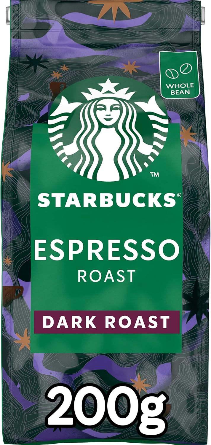 STARBUCKS - Espresso Roast Dark Roast Whole Bean Coffee 200g (Pack of 6)