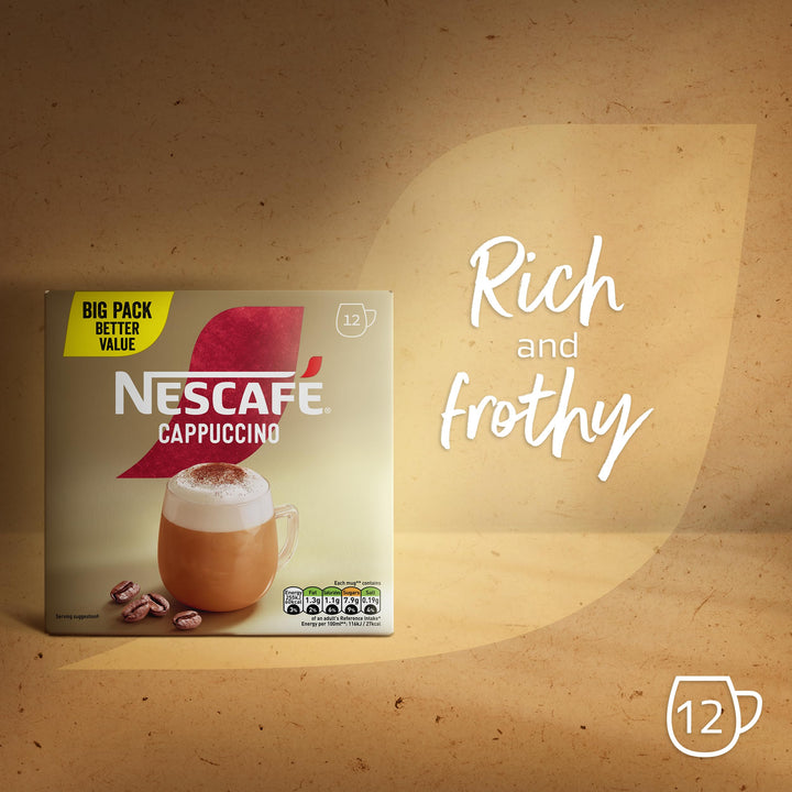 NESCAFÉ Gold Cappuccino Instant Coffee 12 x 15.5g Sachets - 100% Responsibly Sourced Coffee