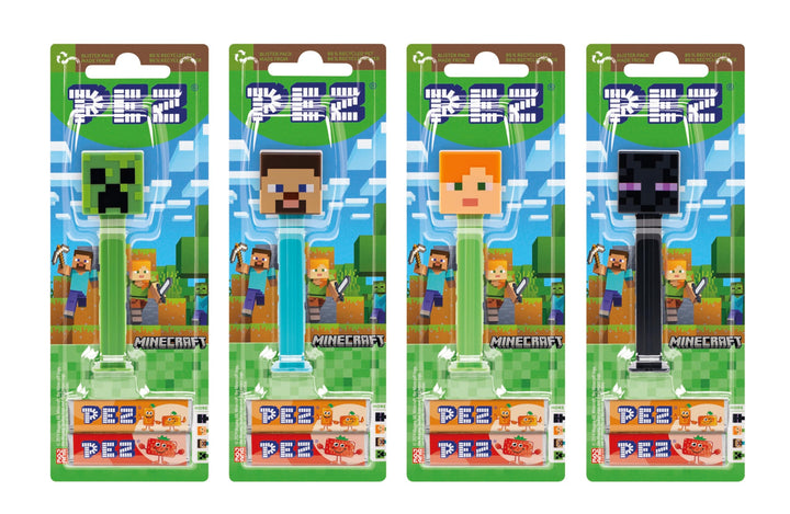 PEZ Minecraft Character Sweet Dispensers - Steve, Alex, Creeper & Ender Dragon Candy Dispenser Pack